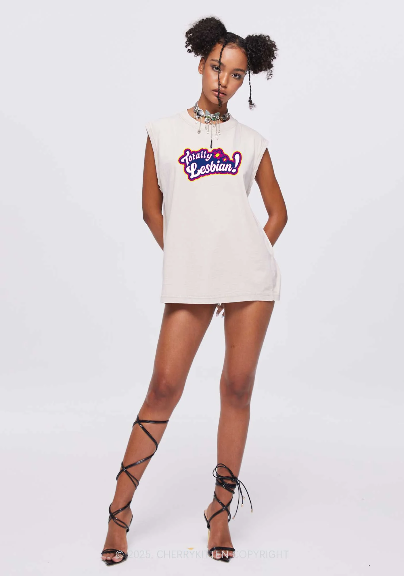 Totally Lesbian Pride Y2K Washed Muscle Tank Cherrykitten - Image 2