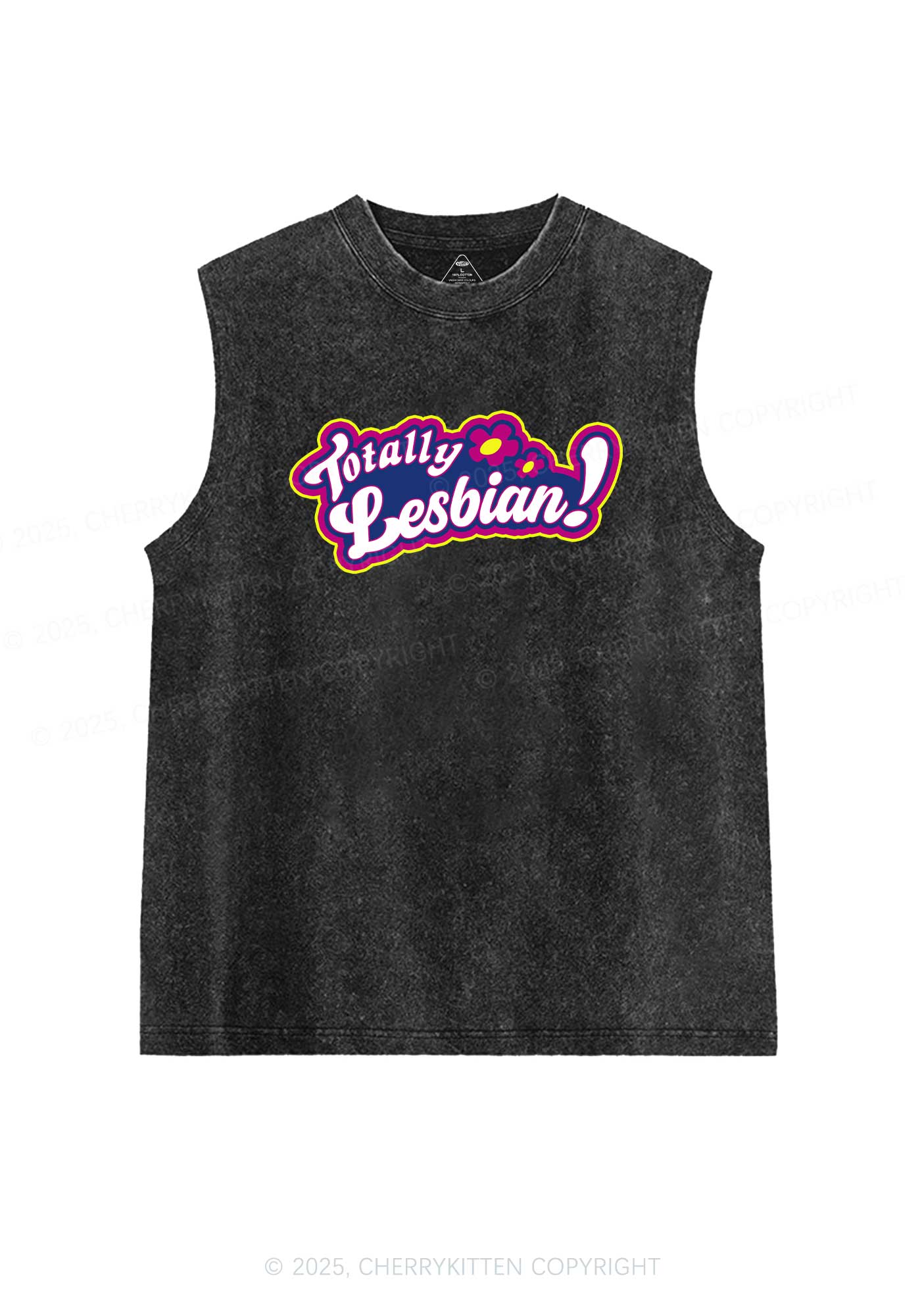 Totally Lesbian Pride Y2K Washed Muscle Tank Cherrykitten - Image 3