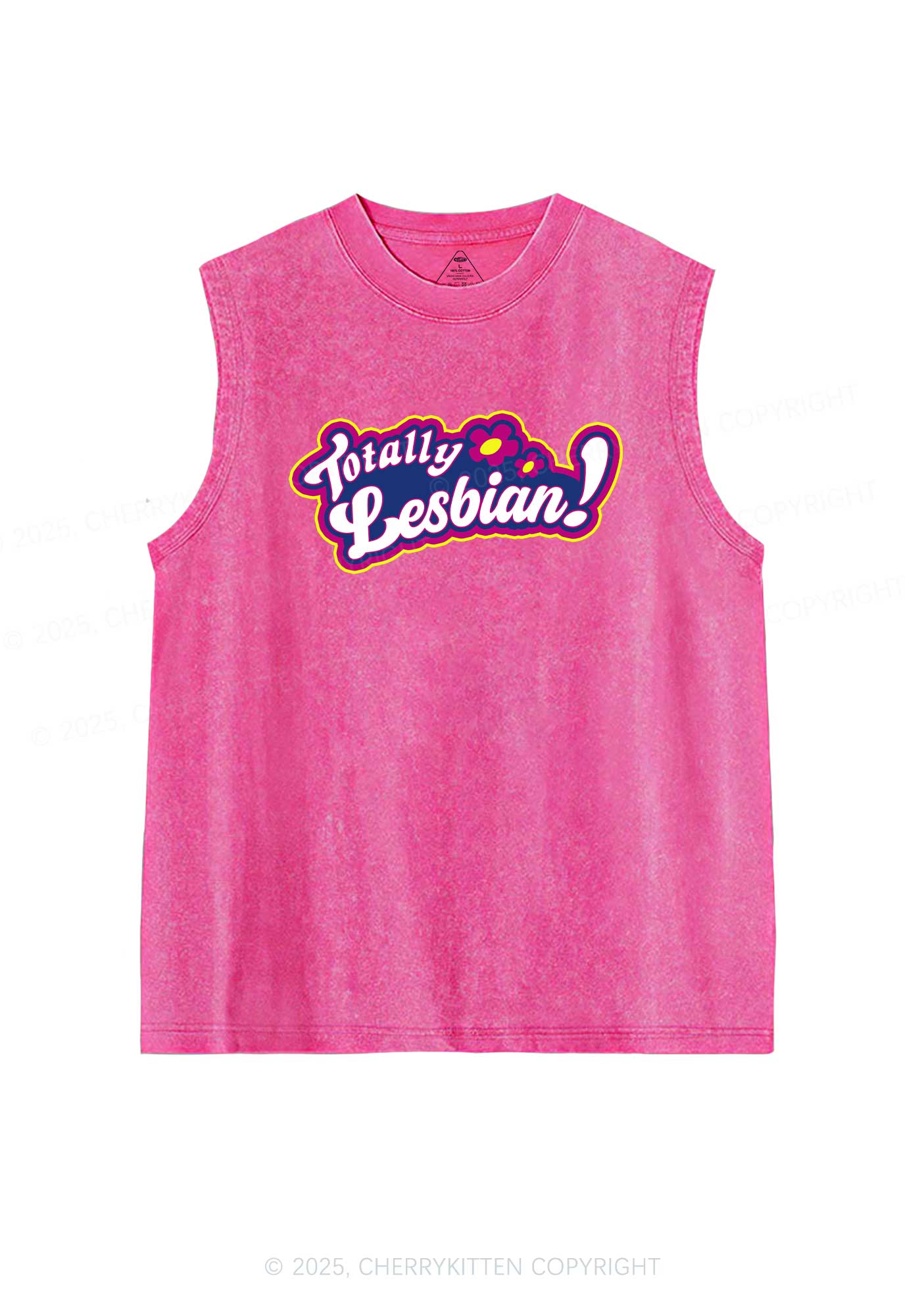 Totally Lesbian Pride Y2K Washed Muscle Tank Cherrykitten - Image 4