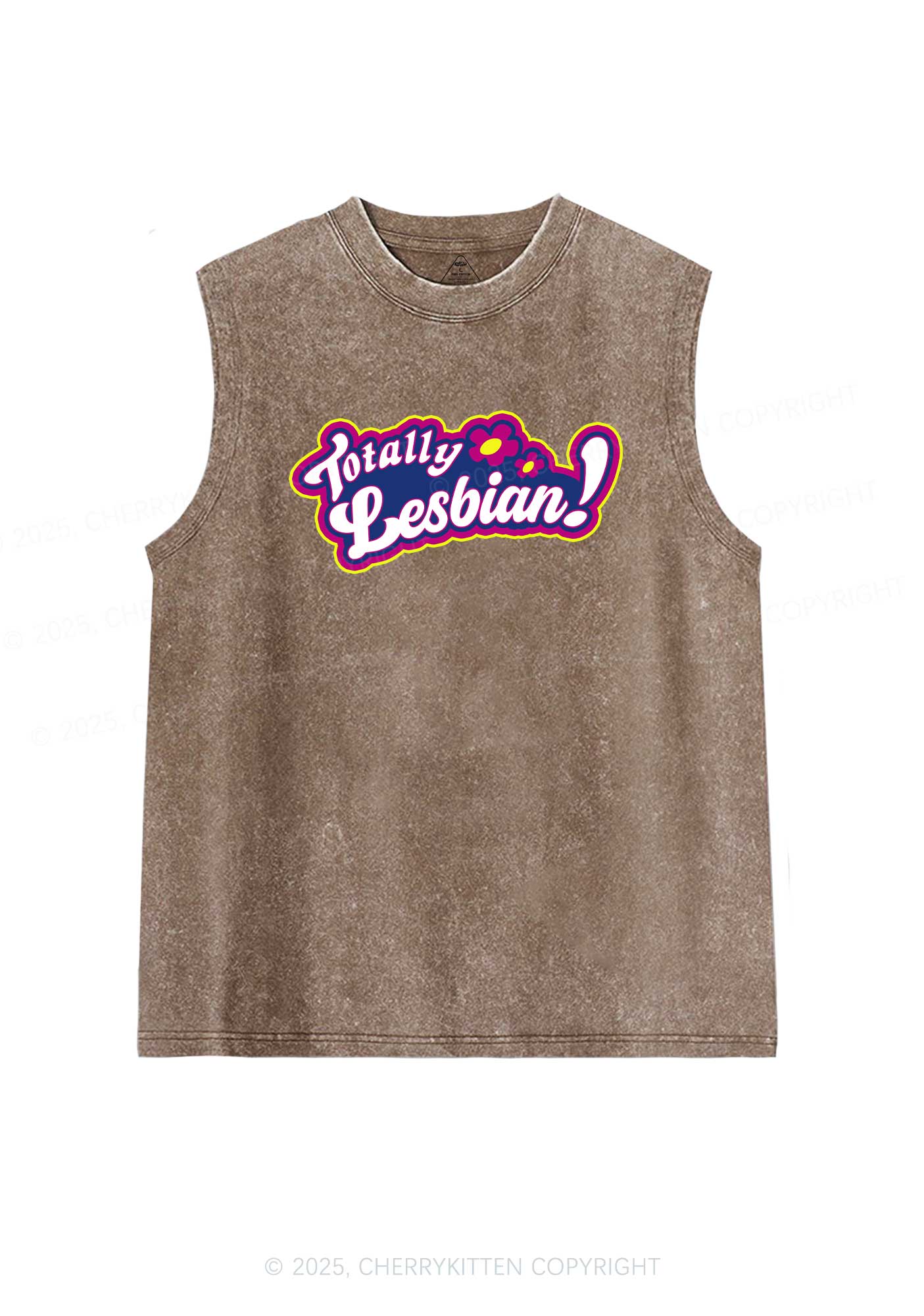 Totally Lesbian Pride Y2K Washed Muscle Tank Cherrykitten - Image 5