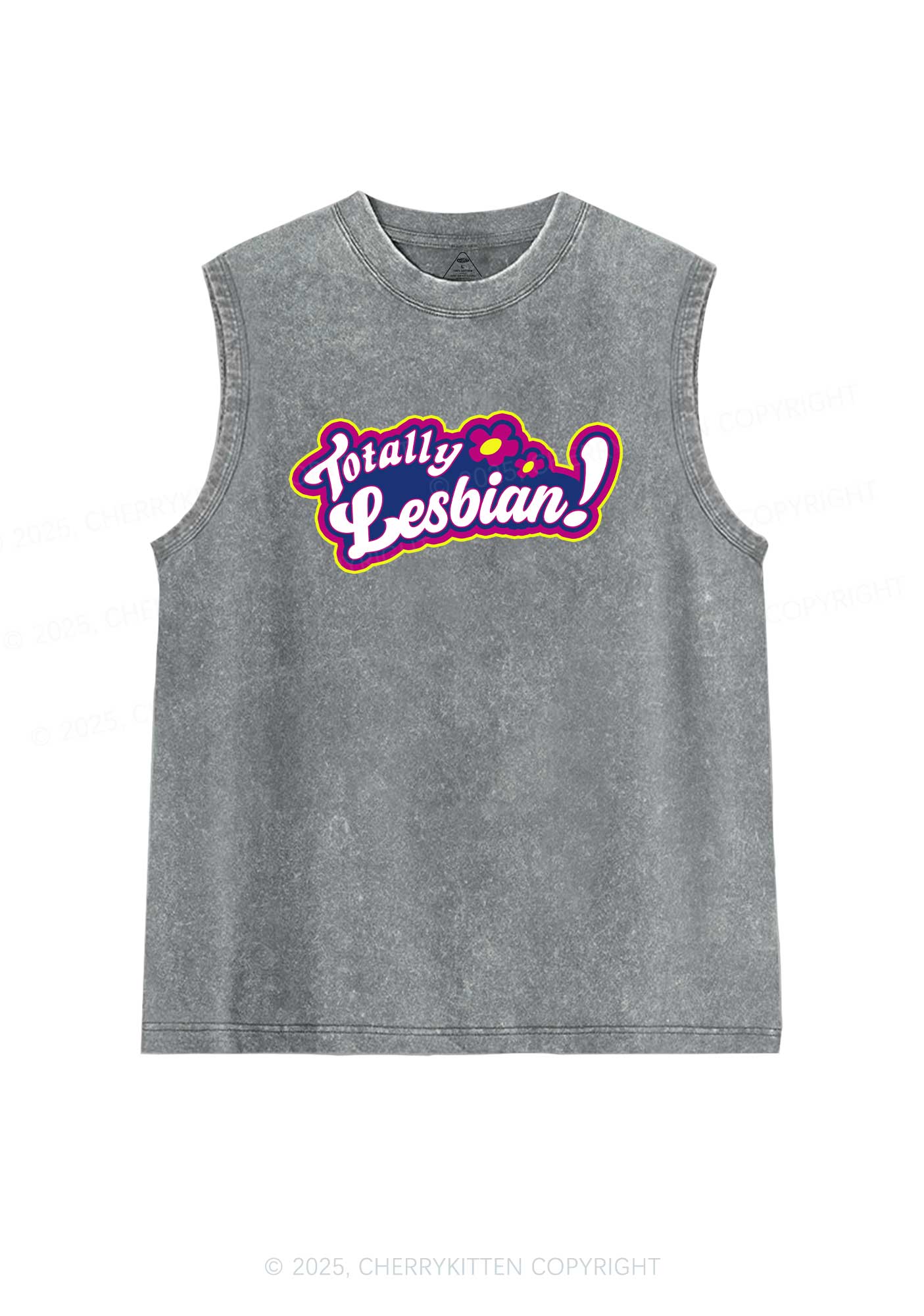 Totally Lesbian Pride Y2K Washed Muscle Tank Cherrykitten - Image 6
