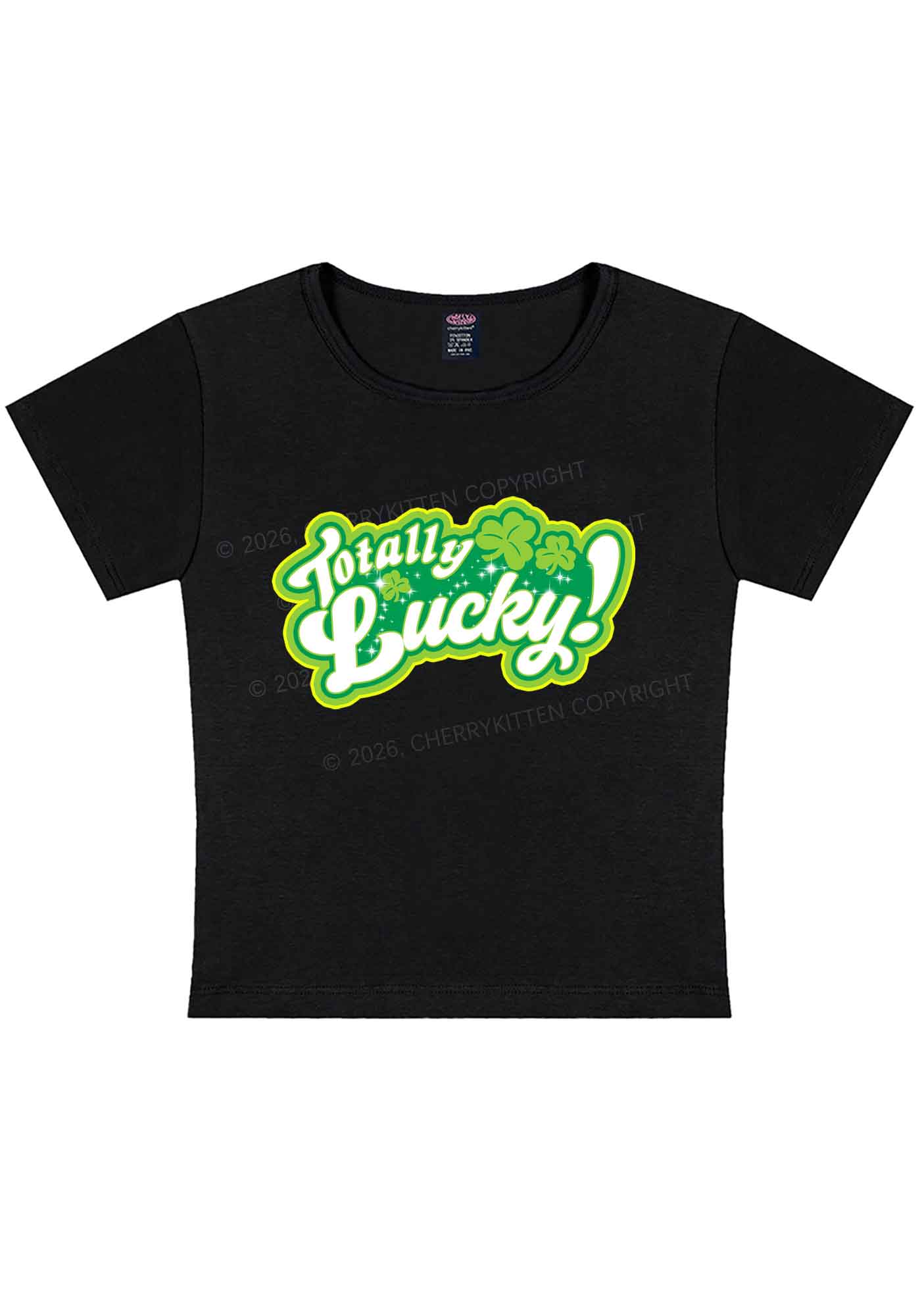 Totally Lucky St Patricks Y2K Baby Tee Cherrykitten - Image 3
