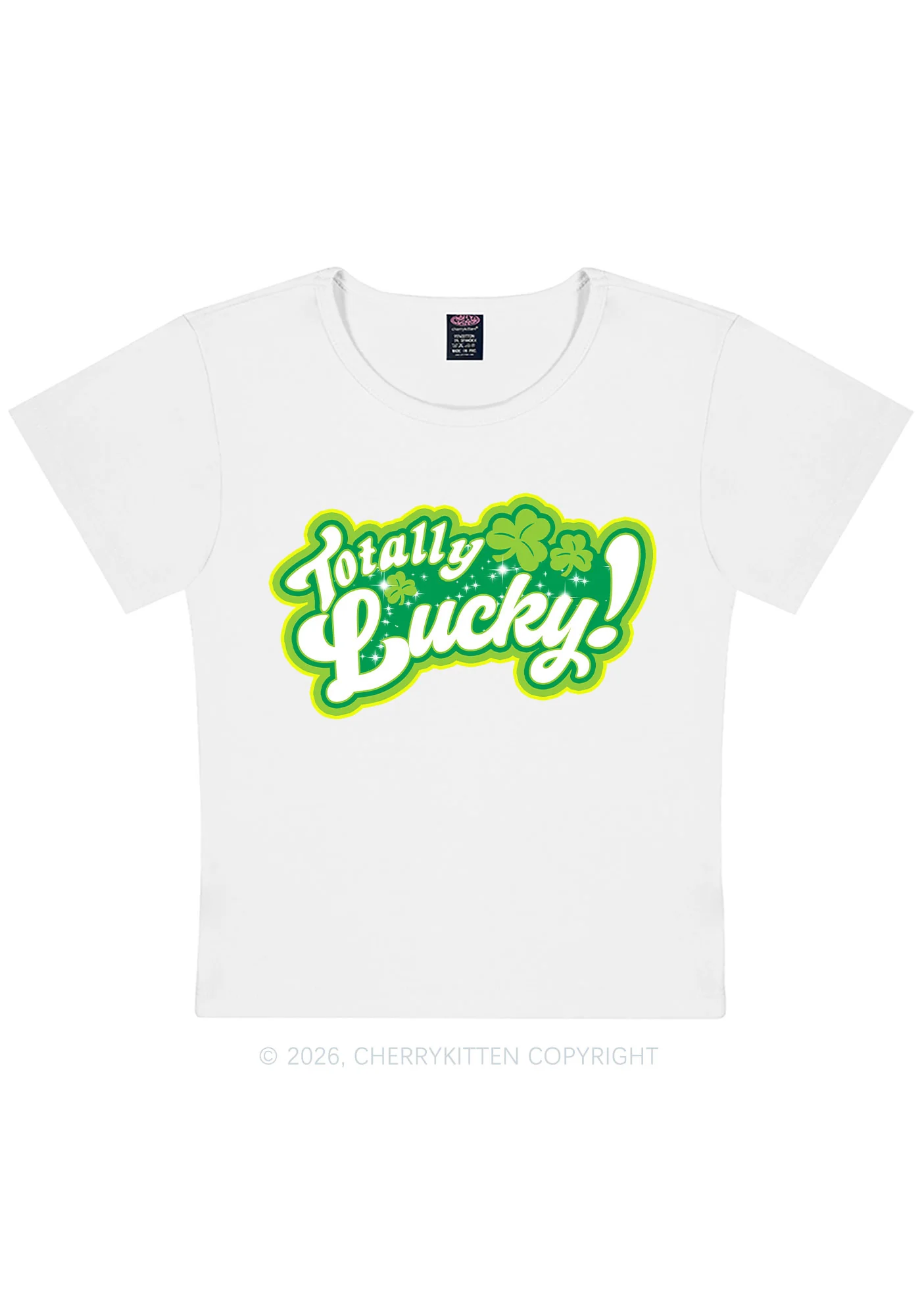 Totally Lucky St Patricks Y2K Baby Tee Cherrykitten - Image 4
