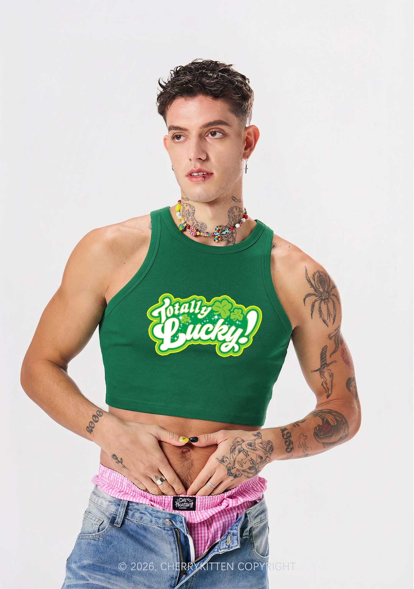 Totally Lucky St Patricks Y2K Crop Tank Top Cherrykitten - Image 2