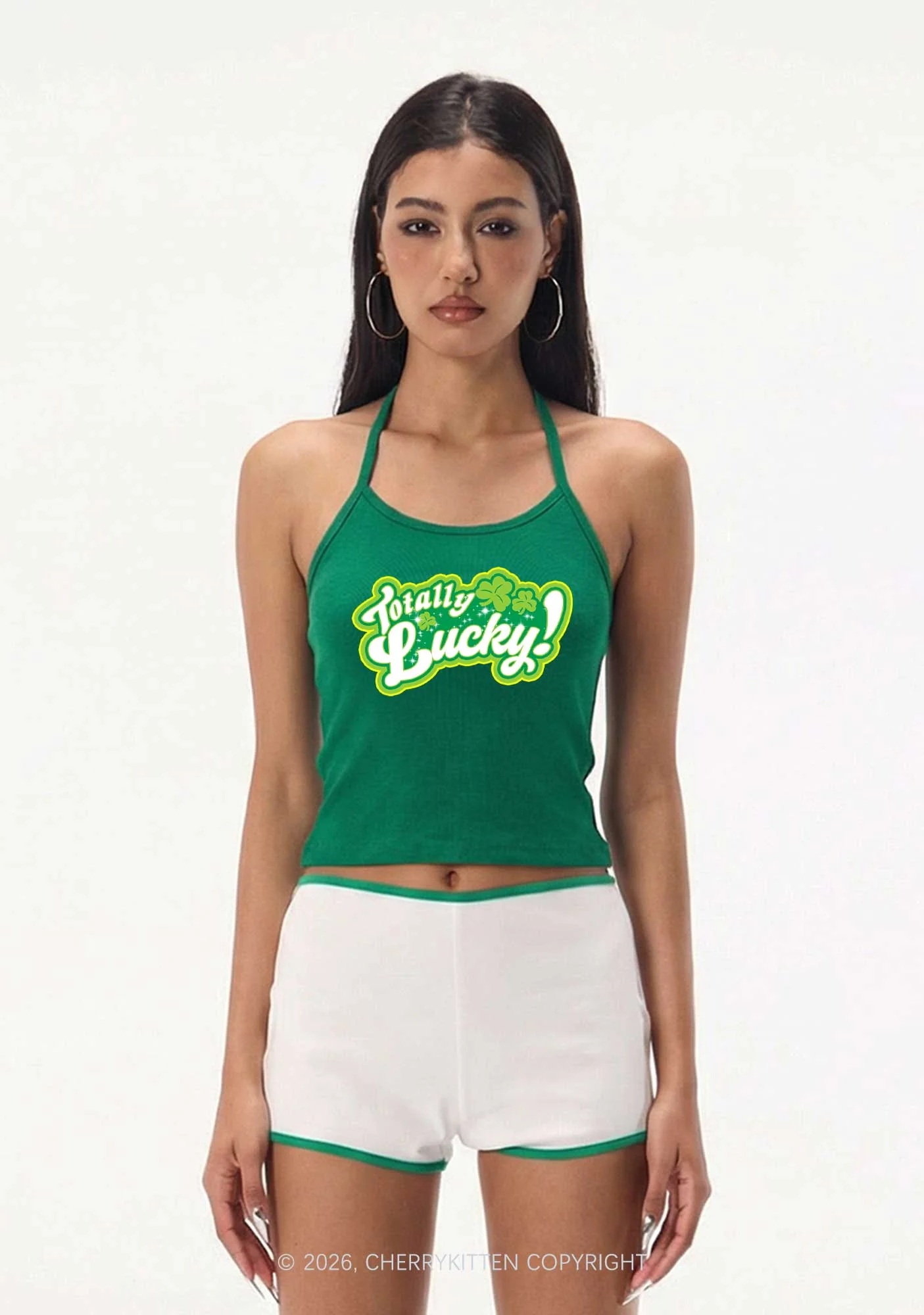 Totally Lucky St Patricks Y2K Halter Neck Cami Cherrykitten - Image 2