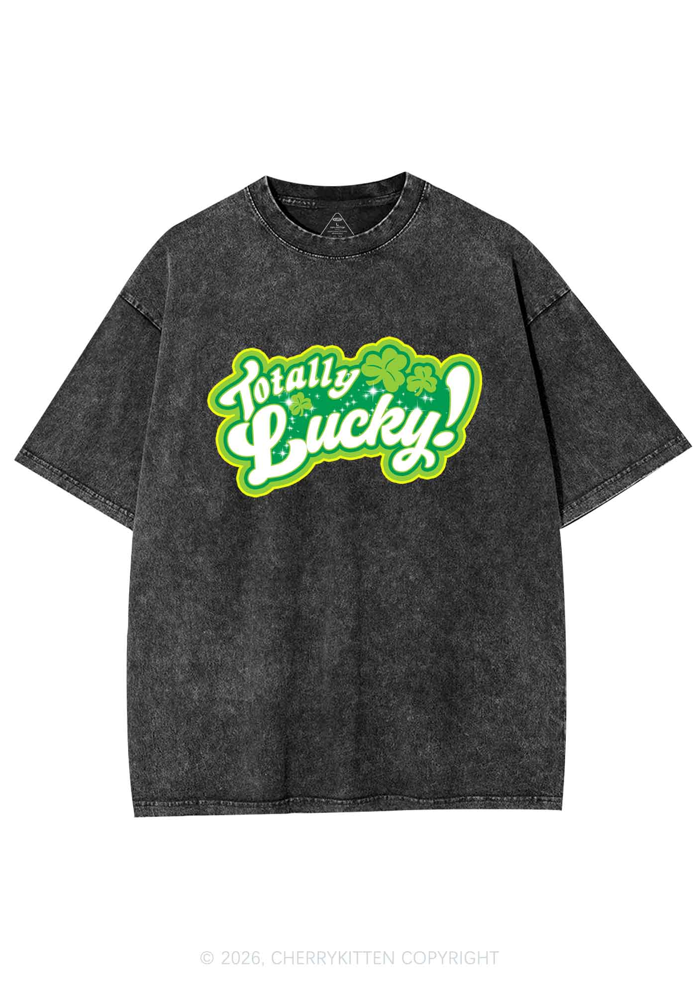 Totally Lucky St Patricks Y2K Shirts Washed Tee Cherrykitten - Image 3