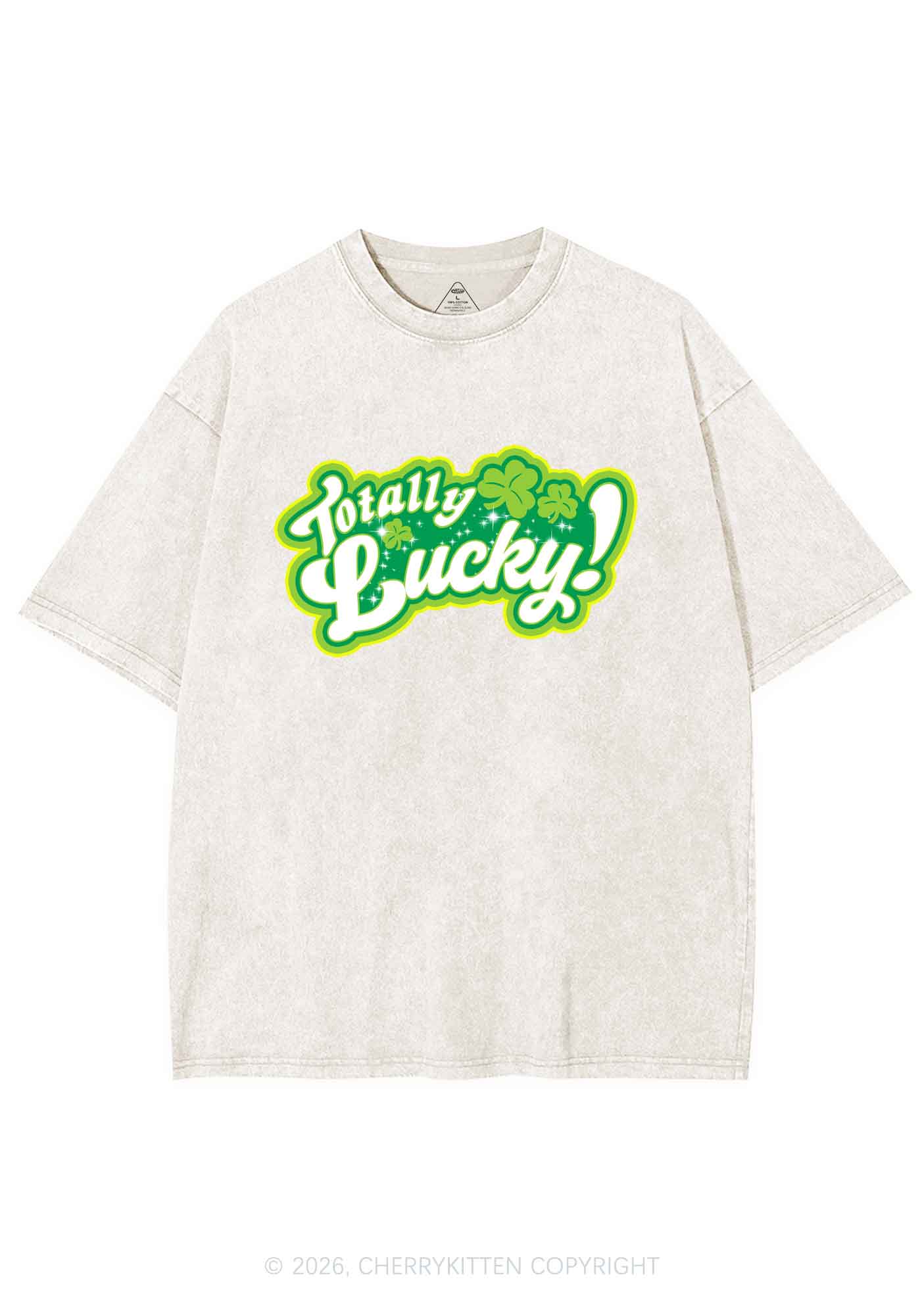 Totally Lucky St Patricks Y2K Shirts Washed Tee Cherrykitten - Image 4