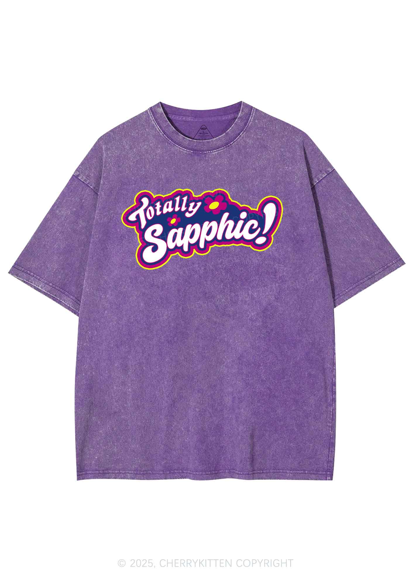Totally Sapphic Pride Y2K Shirts Washed Tee Cherrykitten - Image 4