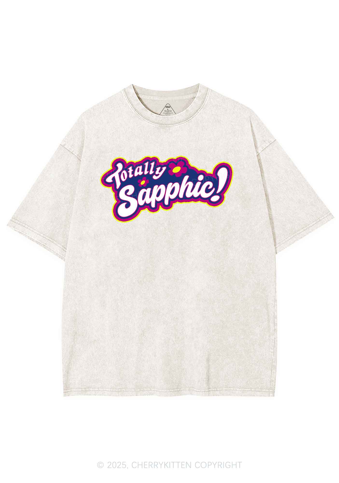 Totally Sapphic Pride Y2K Shirts Washed Tee Cherrykitten - Image 5
