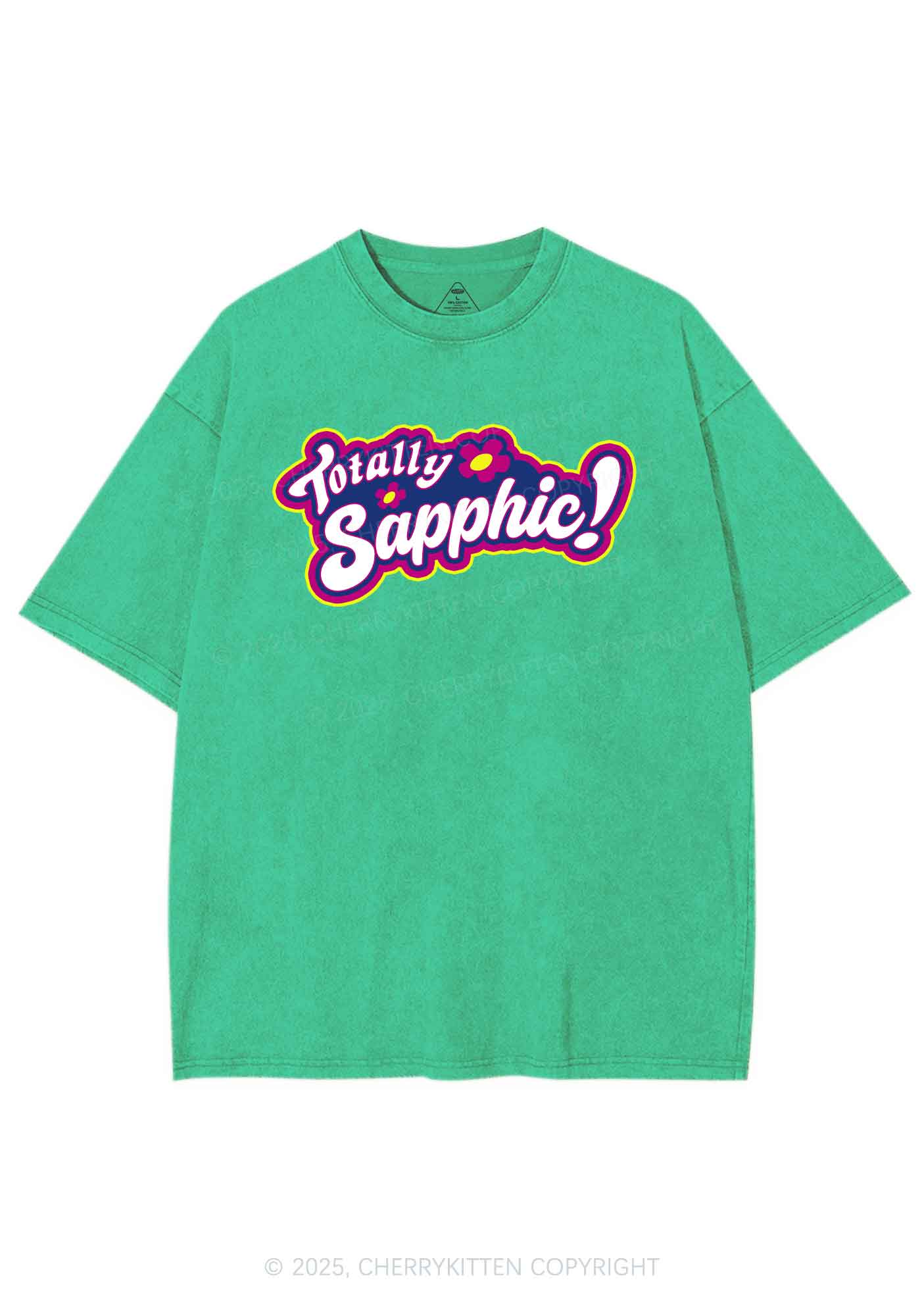 Totally Sapphic Pride Y2K Shirts Washed Tee Cherrykitten - Image 6