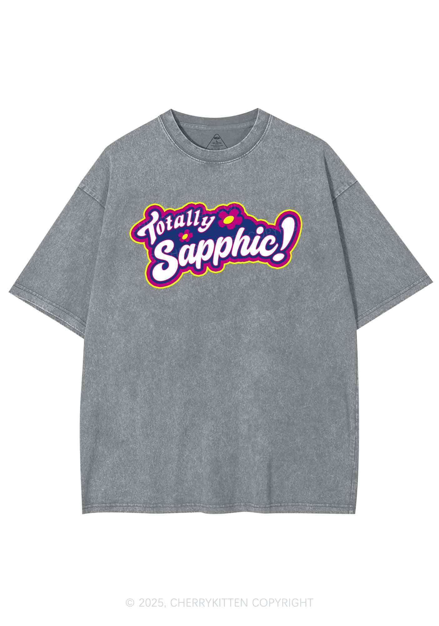 Totally Sapphic Pride Y2K Shirts Washed Tee Cherrykitten - Image 7