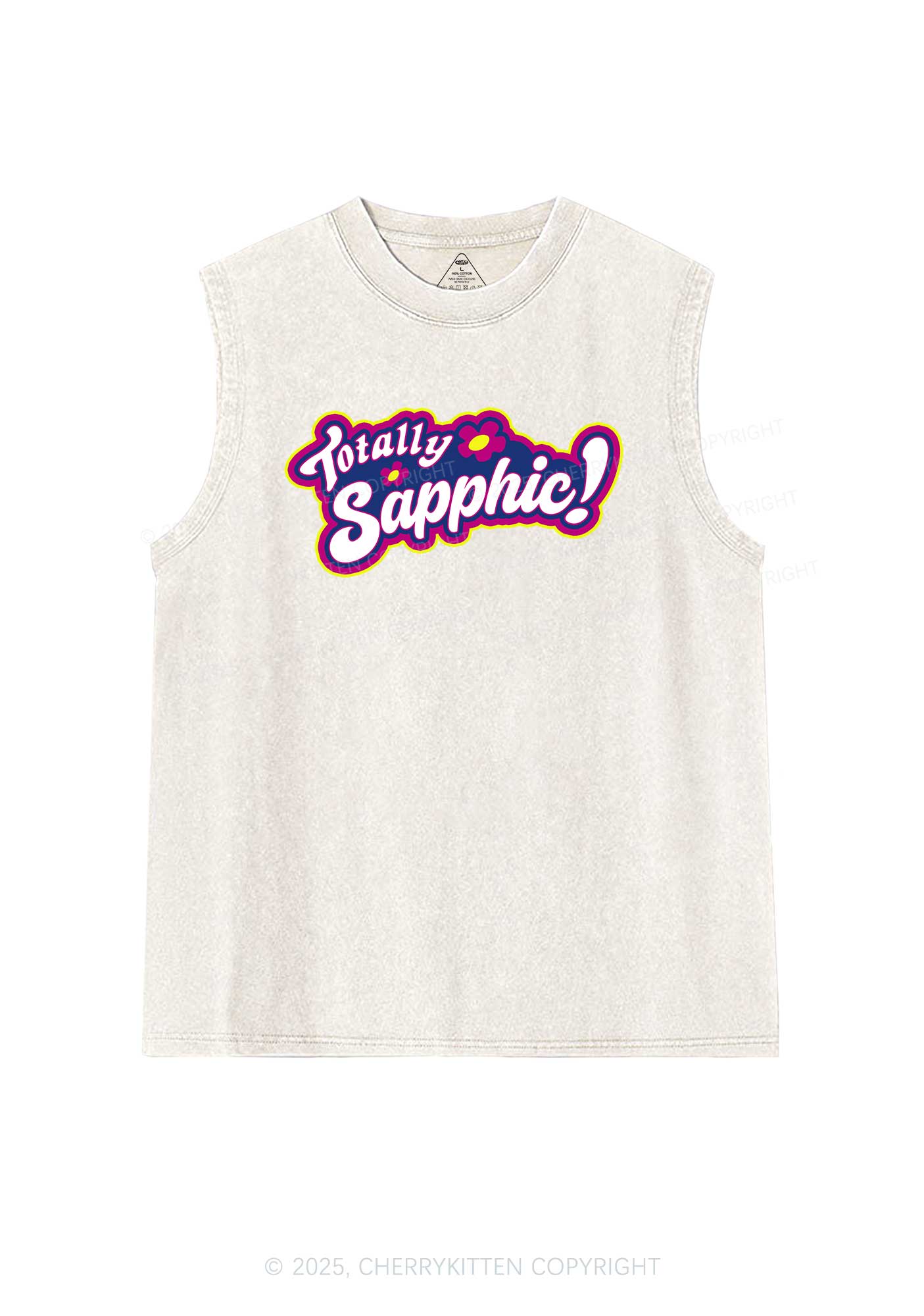 Totally Sapphic Pride Y2K Washed Muscle Tank Cherrykitten - Image 4