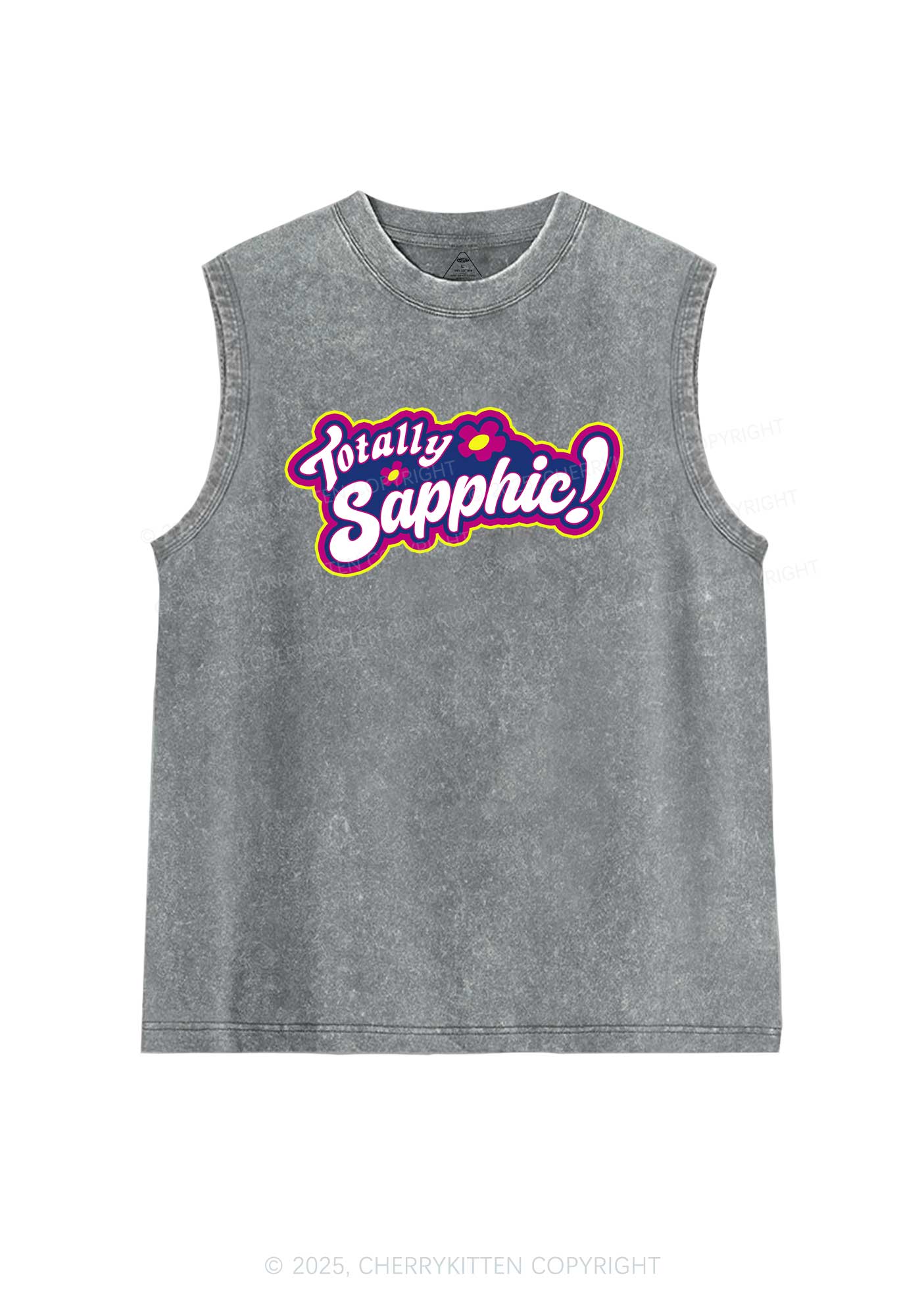 Totally Sapphic Pride Y2K Washed Muscle Tank Cherrykitten - Image 5