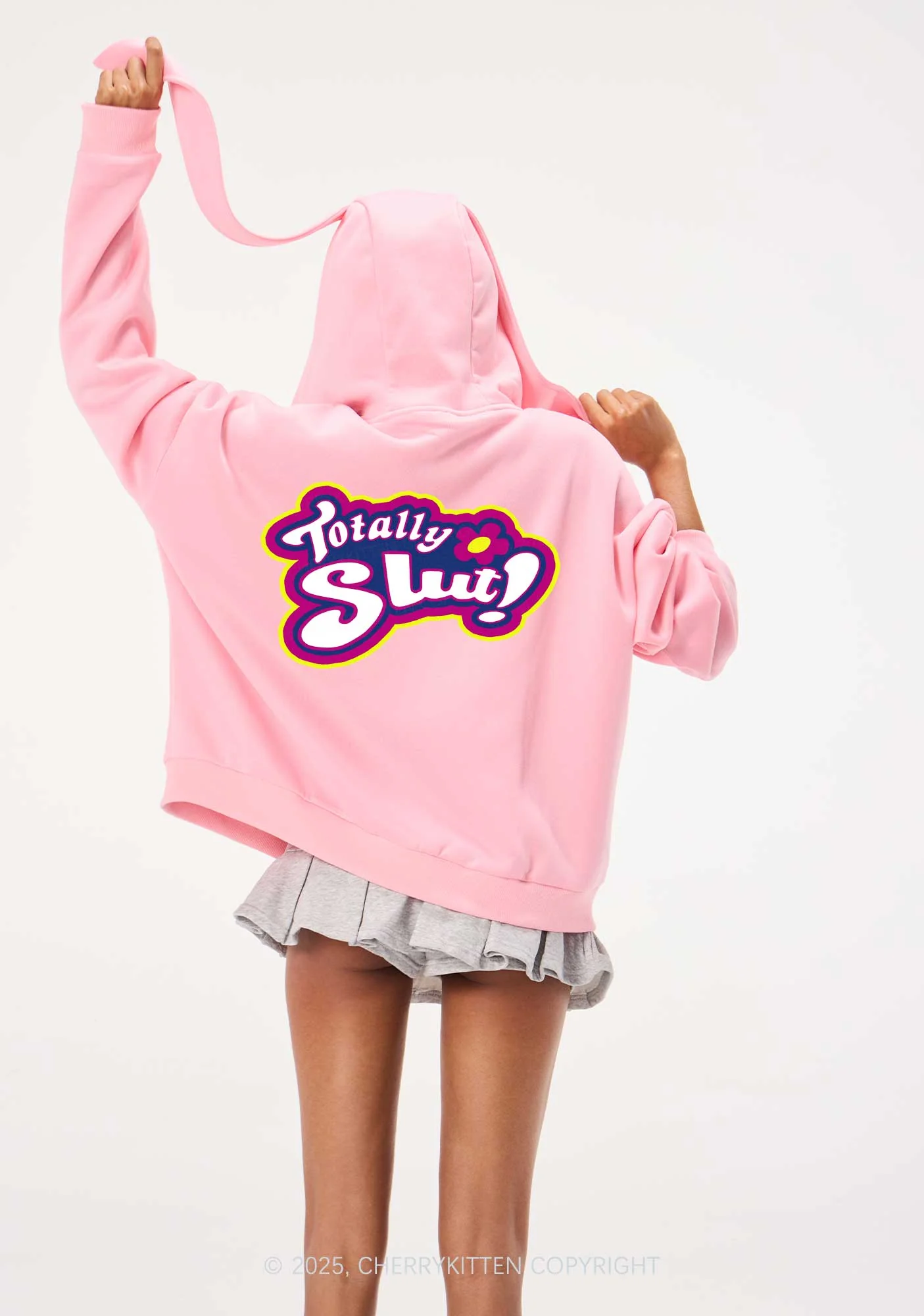 Totally Slxt Y2K Bunny Ear Zip Hoodie Cherrykitten - Image 2