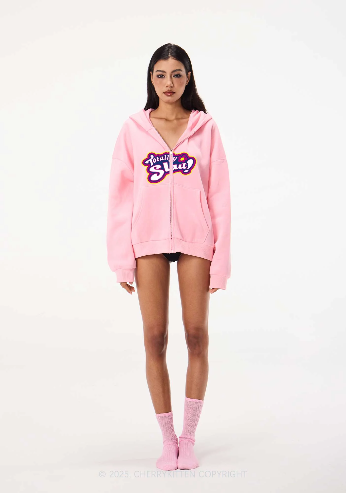 Totally Slxt Y2K Bunny Ear Zip Hoodie Cherrykitten - Image 3