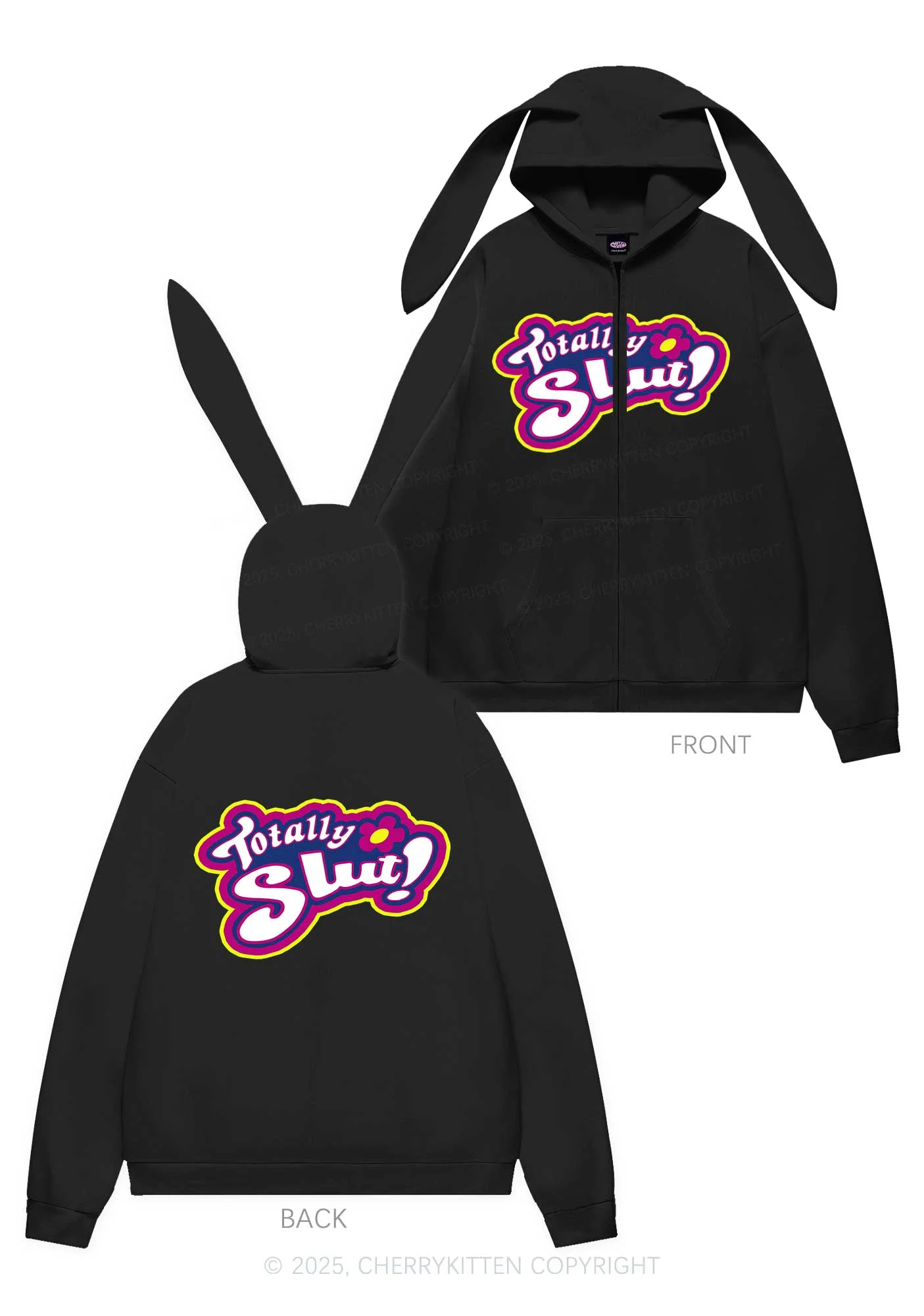 Totally Slxt Y2K Bunny Ear Zip Hoodie Cherrykitten - Image 4