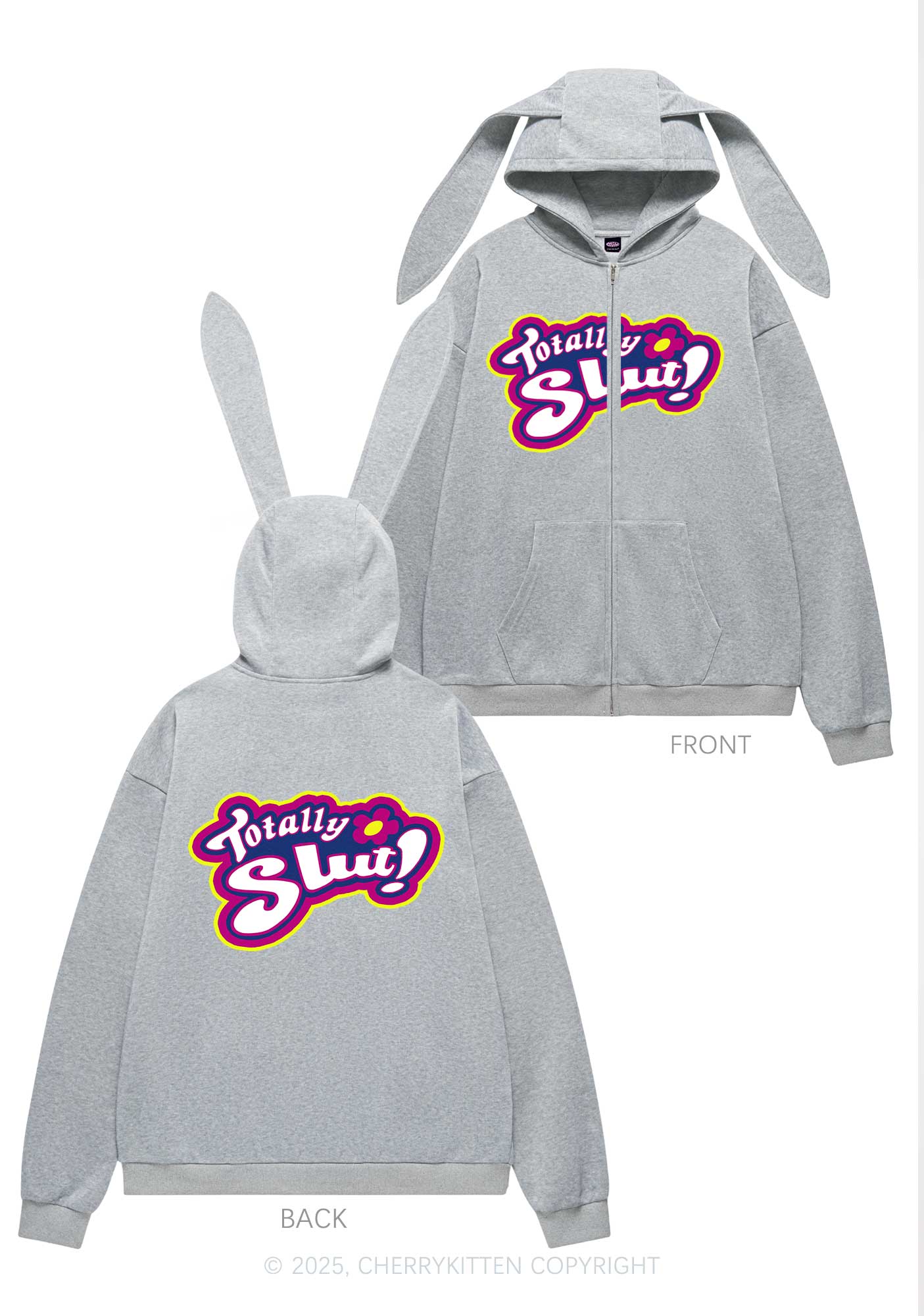 Totally Slxt Y2K Bunny Ear Zip Hoodie Cherrykitten - Image 5