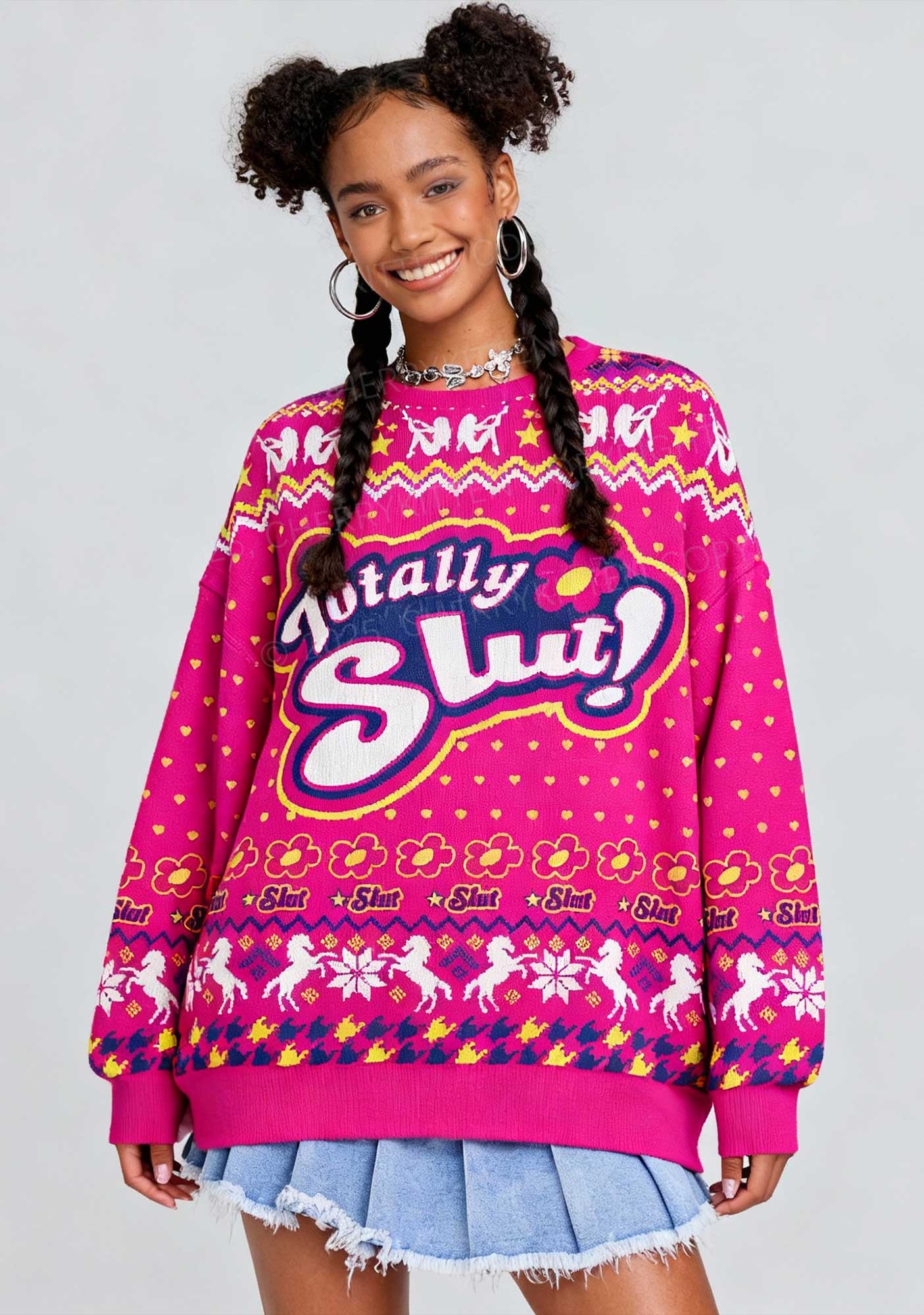 Totally Slxt Y2K Christmas Knit Sweatshirt Cherrykitten - Image 2