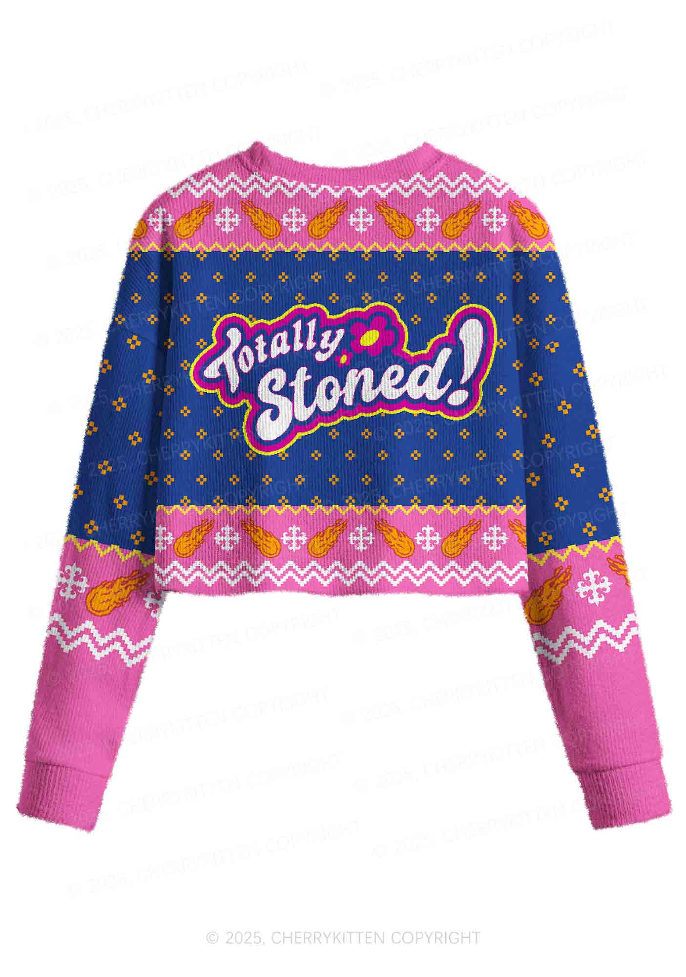 Totally Stoned Y2K Christmas Crop Knit Sweatshirt Cherrykitten - Image 2