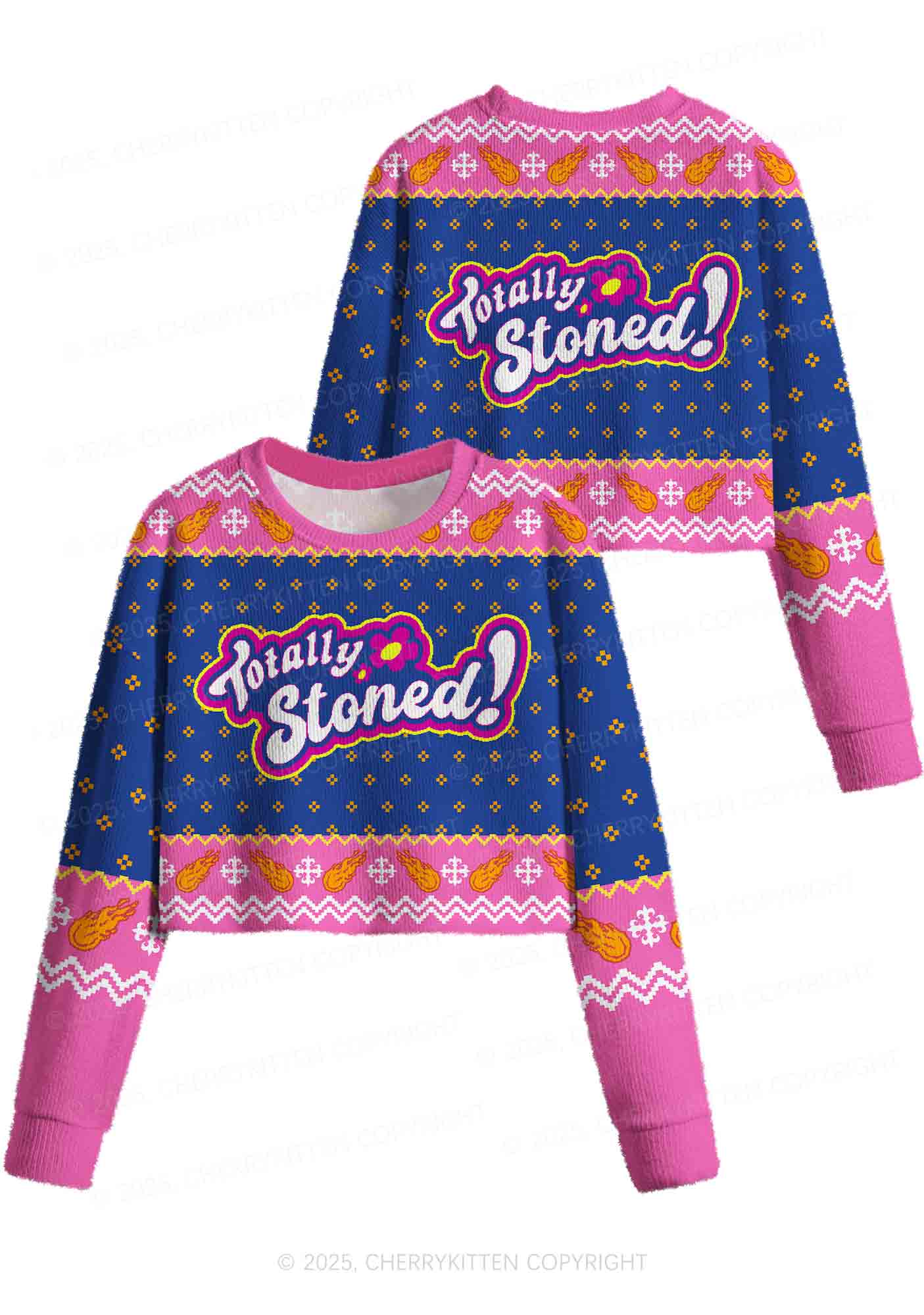 Totally Stoned Y2K Christmas Crop Knit Sweatshirt Cherrykitten - Image 3