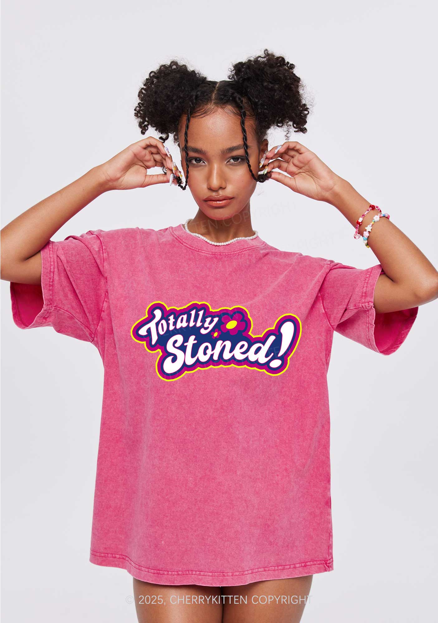 Totally Stoned Y2K Shirts Washed Tee Cherrykitten - Image 2