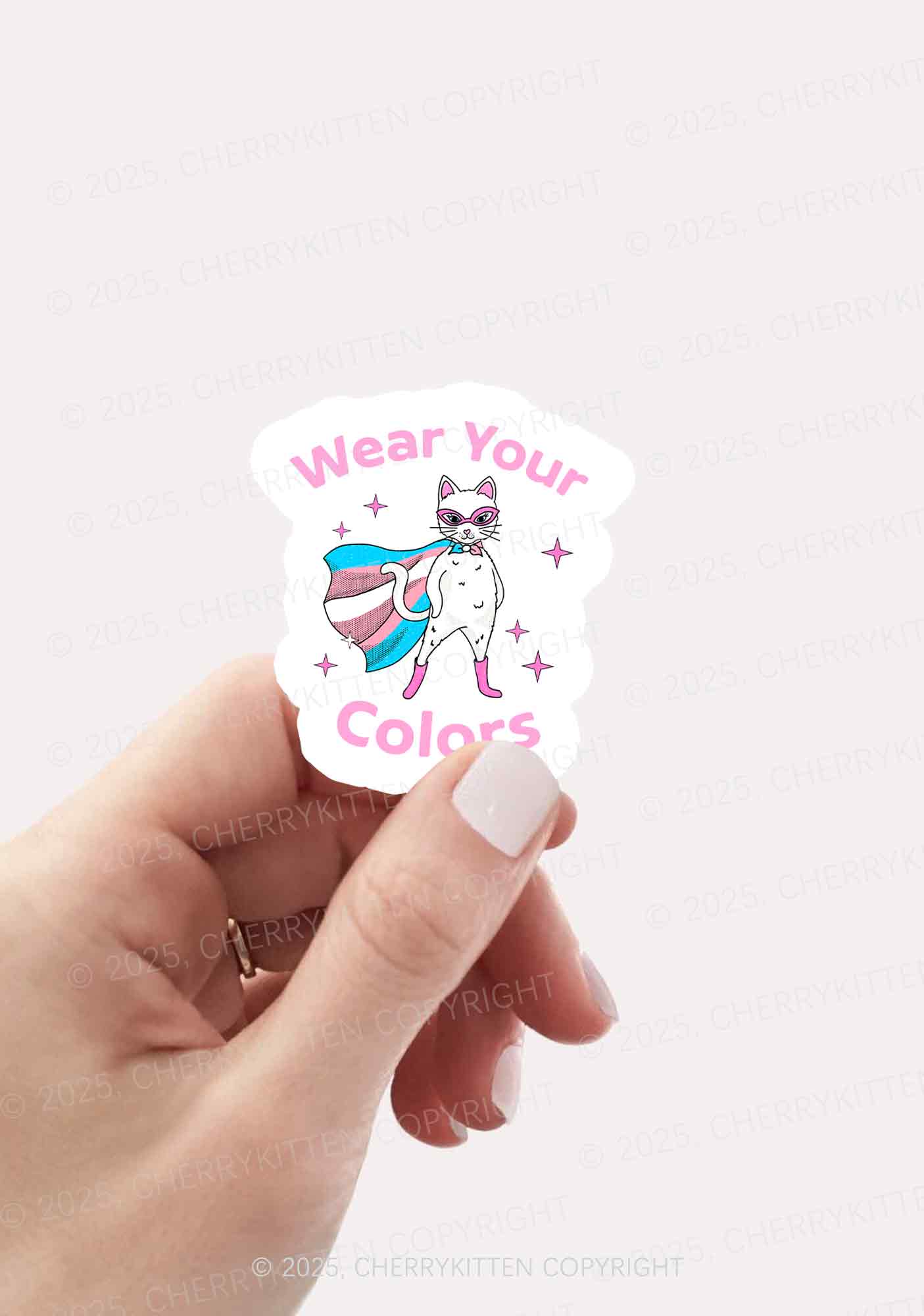 Transgender Flag Cat Pride 1Pc Y2K Sticker Cherrykitten - Image 2