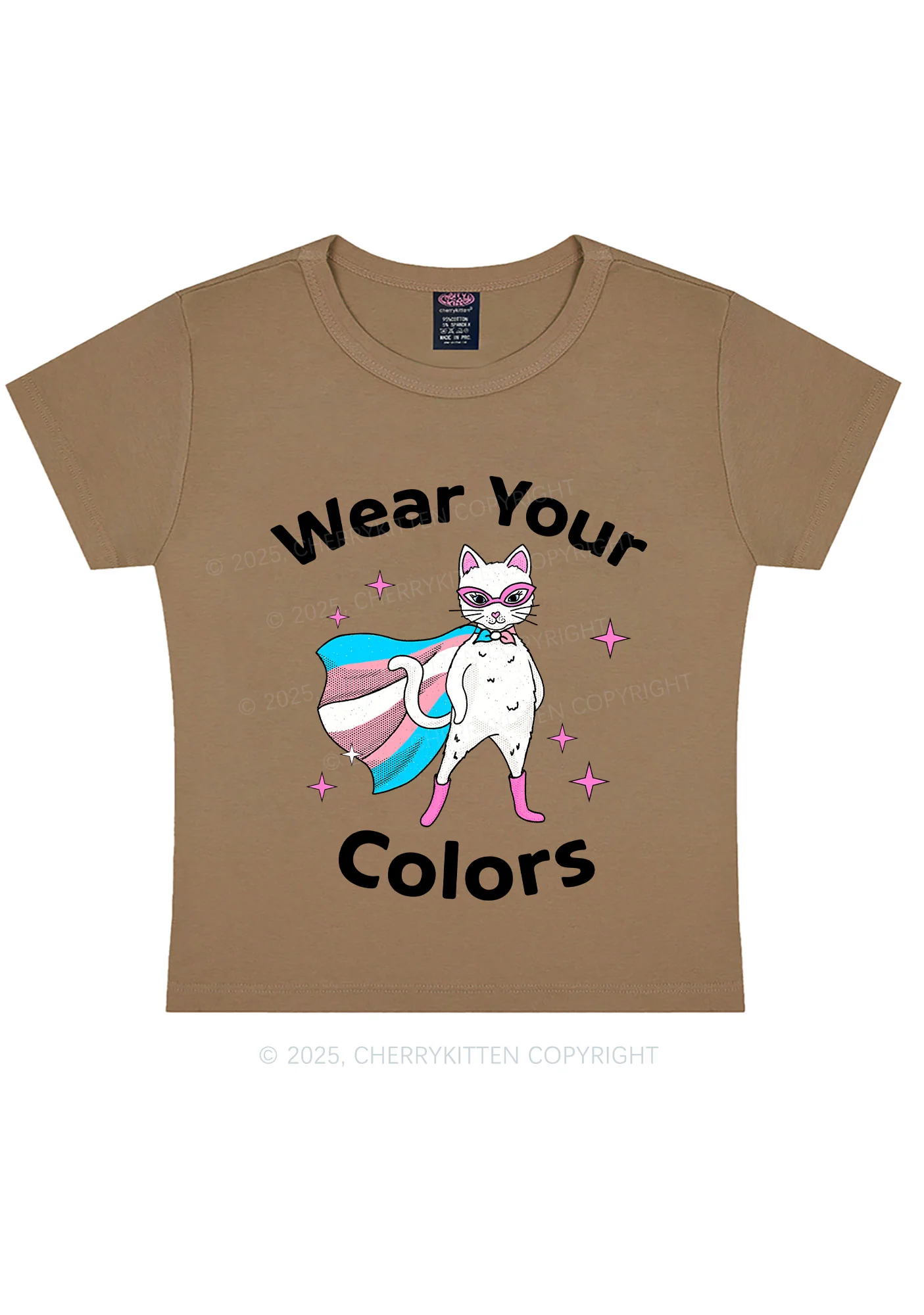 Transgender Flag Cat Pride Y2K Baby Tee Cherrykitten - Image 10