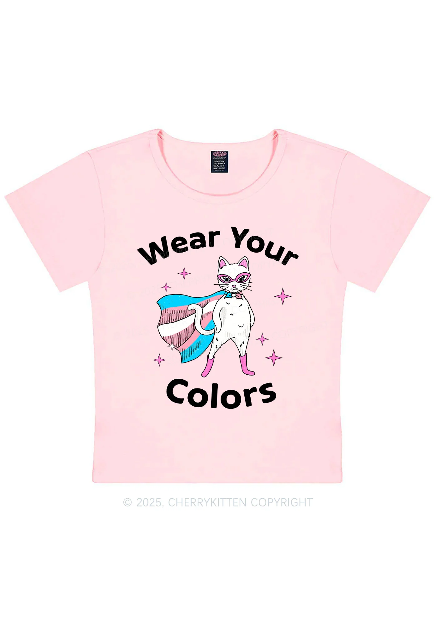 Transgender Flag Cat Pride Y2K Baby Tee Cherrykitten - Image 11