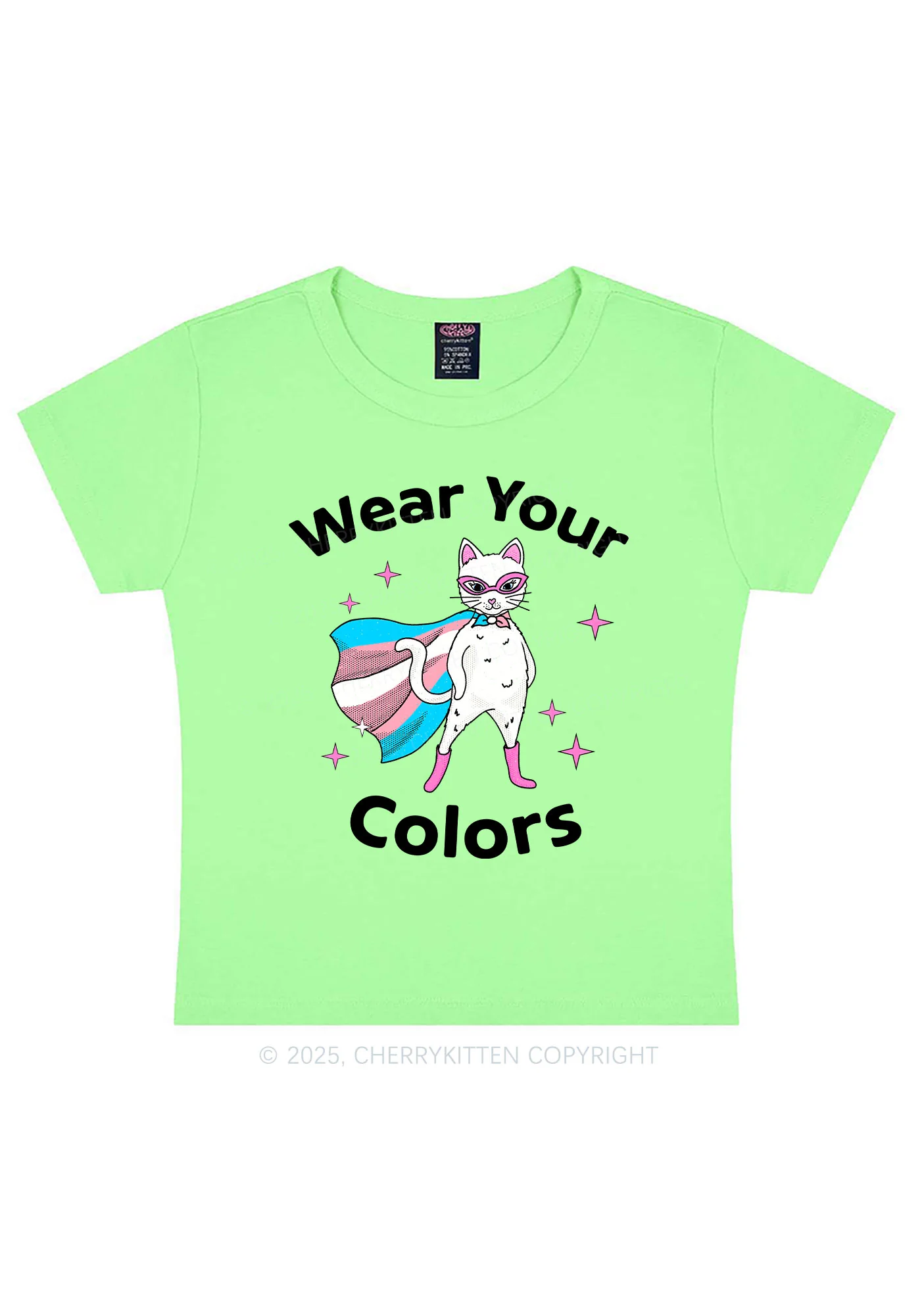 Transgender Flag Cat Pride Y2K Baby Tee Cherrykitten - Image 12