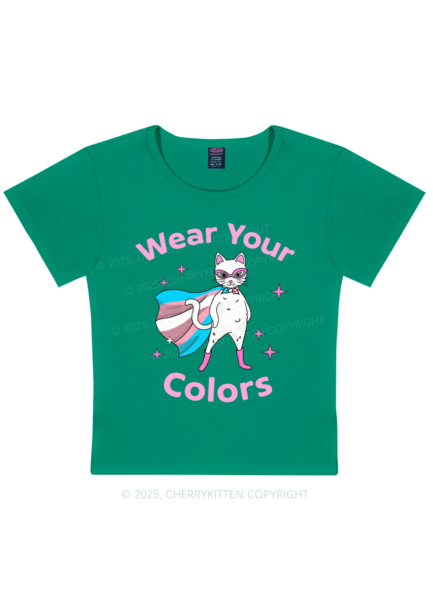 Transgender Flag Cat Pride Y2K Baby Tee Cherrykitten - Image 13