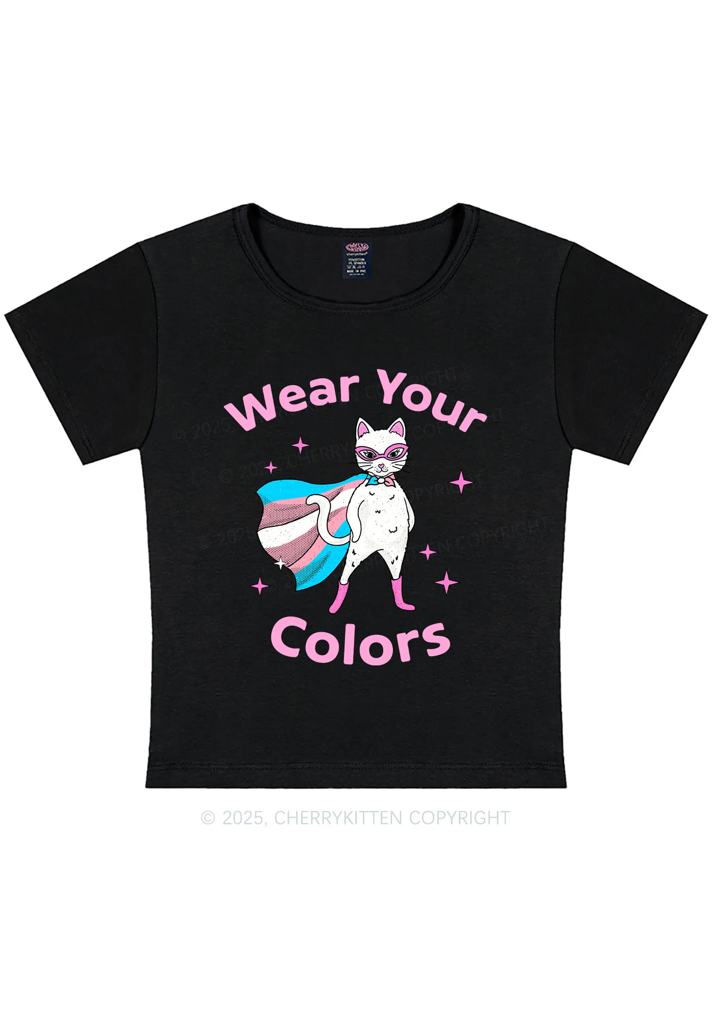 Transgender Flag Cat Pride Y2K Baby Tee Cherrykitten - Image 4