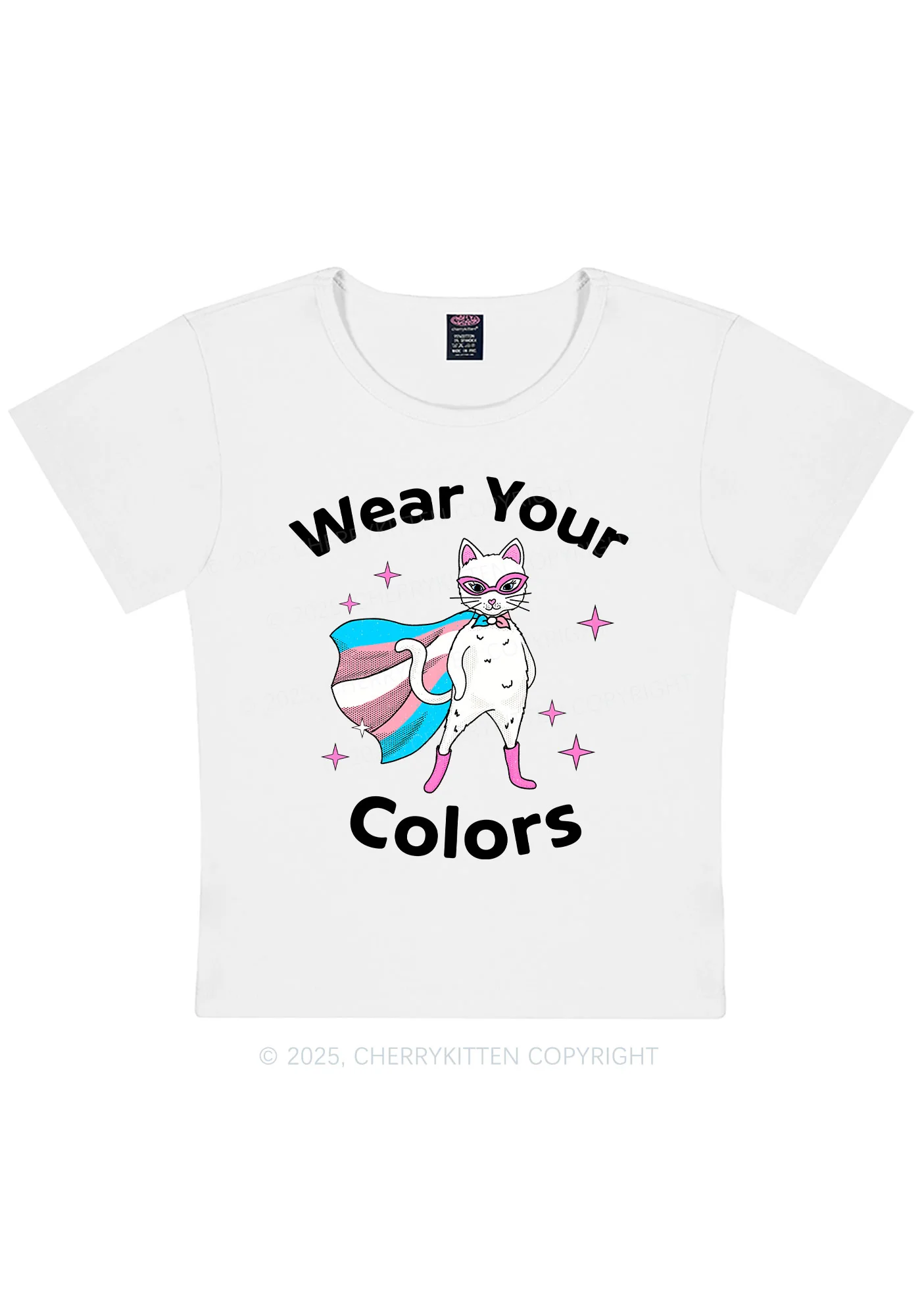 Transgender Flag Cat Pride Y2K Baby Tee Cherrykitten - Image 6