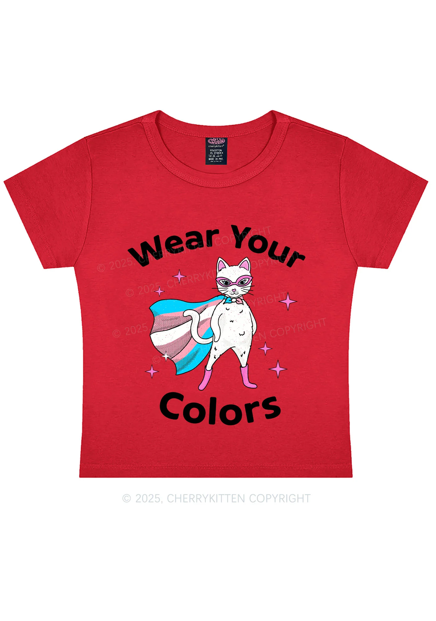 Transgender Flag Cat Pride Y2K Baby Tee Cherrykitten - Image 8