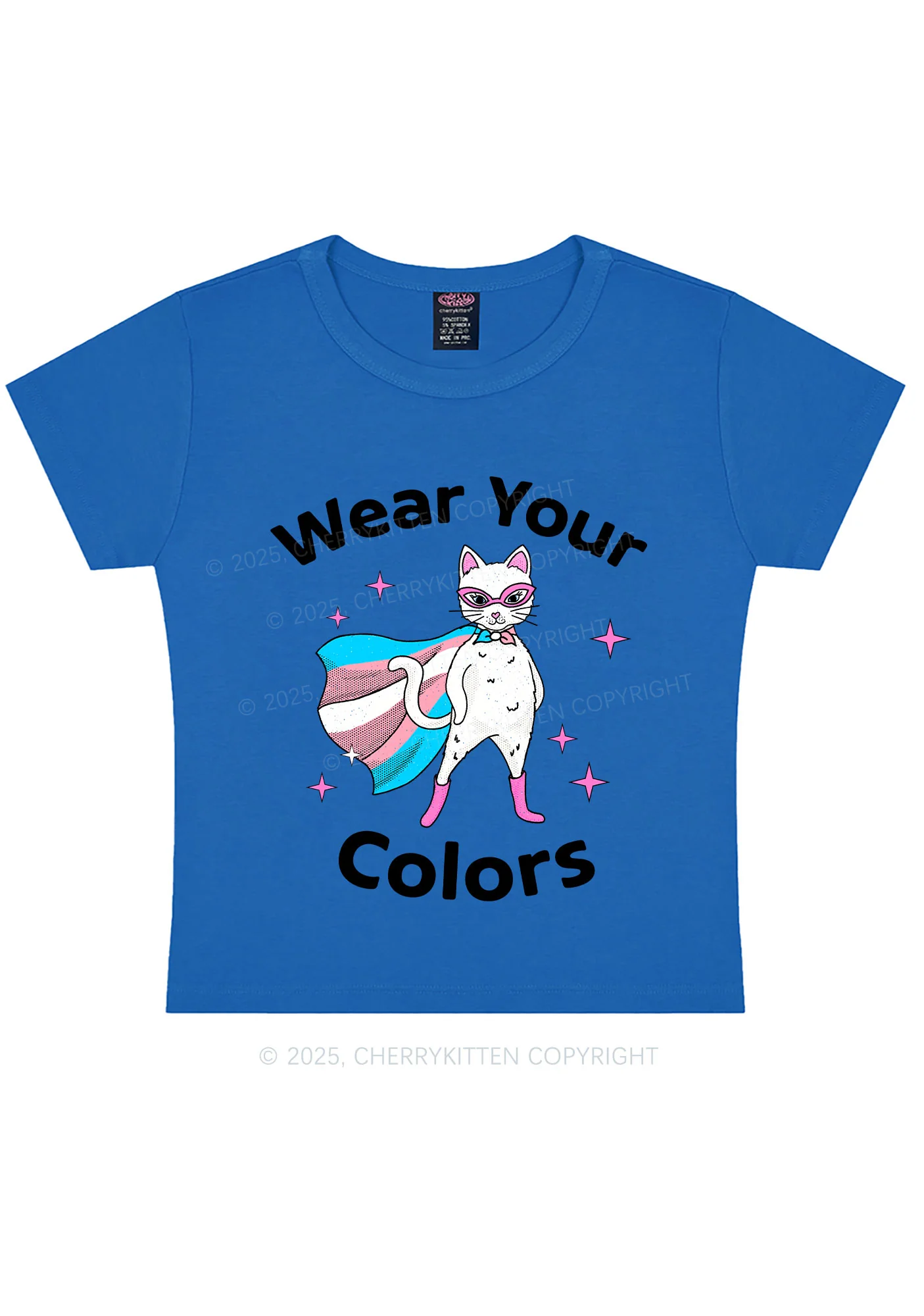 Transgender Flag Cat Pride Y2K Baby Tee Cherrykitten - Image 9