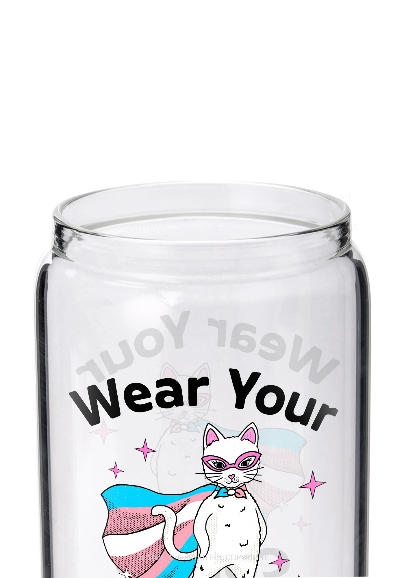 Transgender Flag Cat Pride Y2K Printed Glass Cup Cherrykitten - Image 3