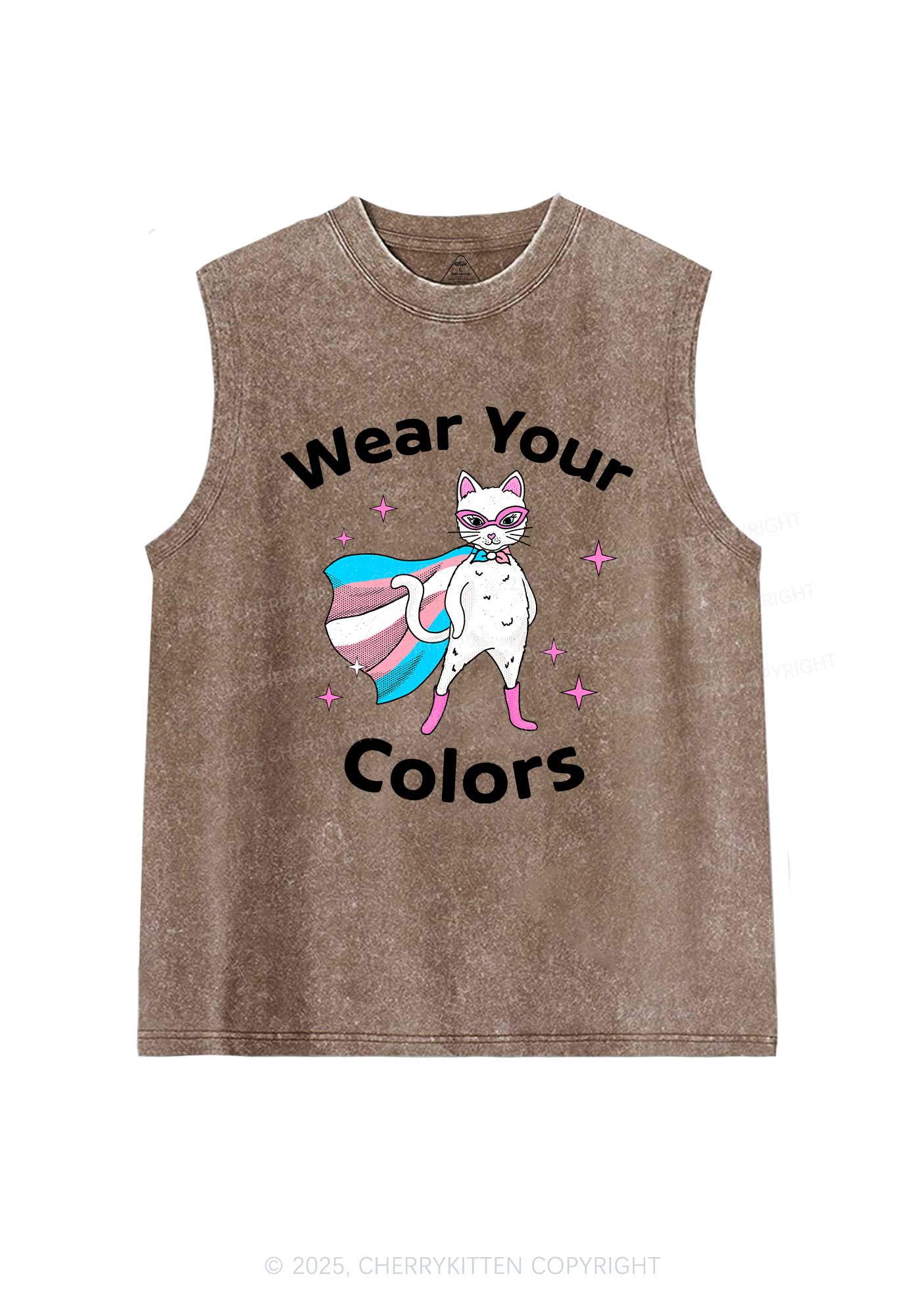 Transgender Flag Cat Pride Y2K Washed Muscle Tank Cherrykitten - Image 6