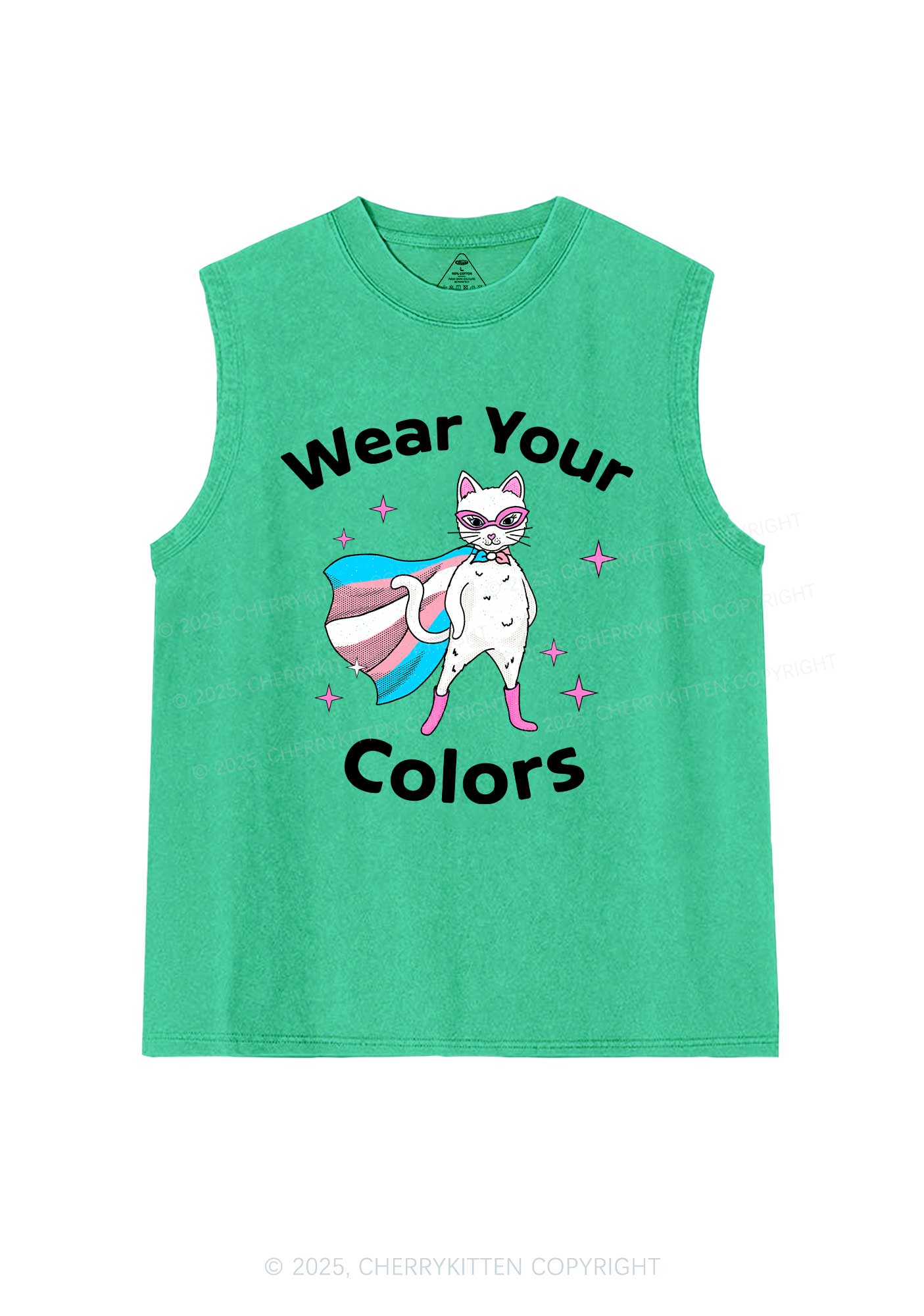 Transgender Flag Cat Pride Y2K Washed Muscle Tank Cherrykitten - Image 7