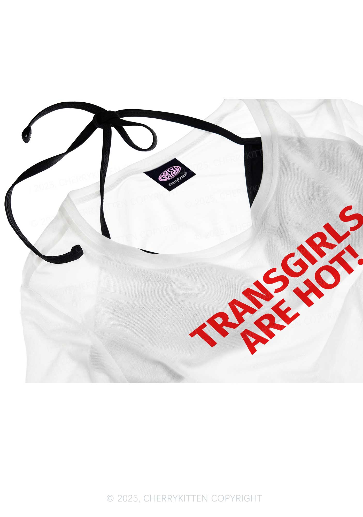 Transgirls Are Hot Pride Y2K Sheer Crop Tee Cherrykitten - Image 4