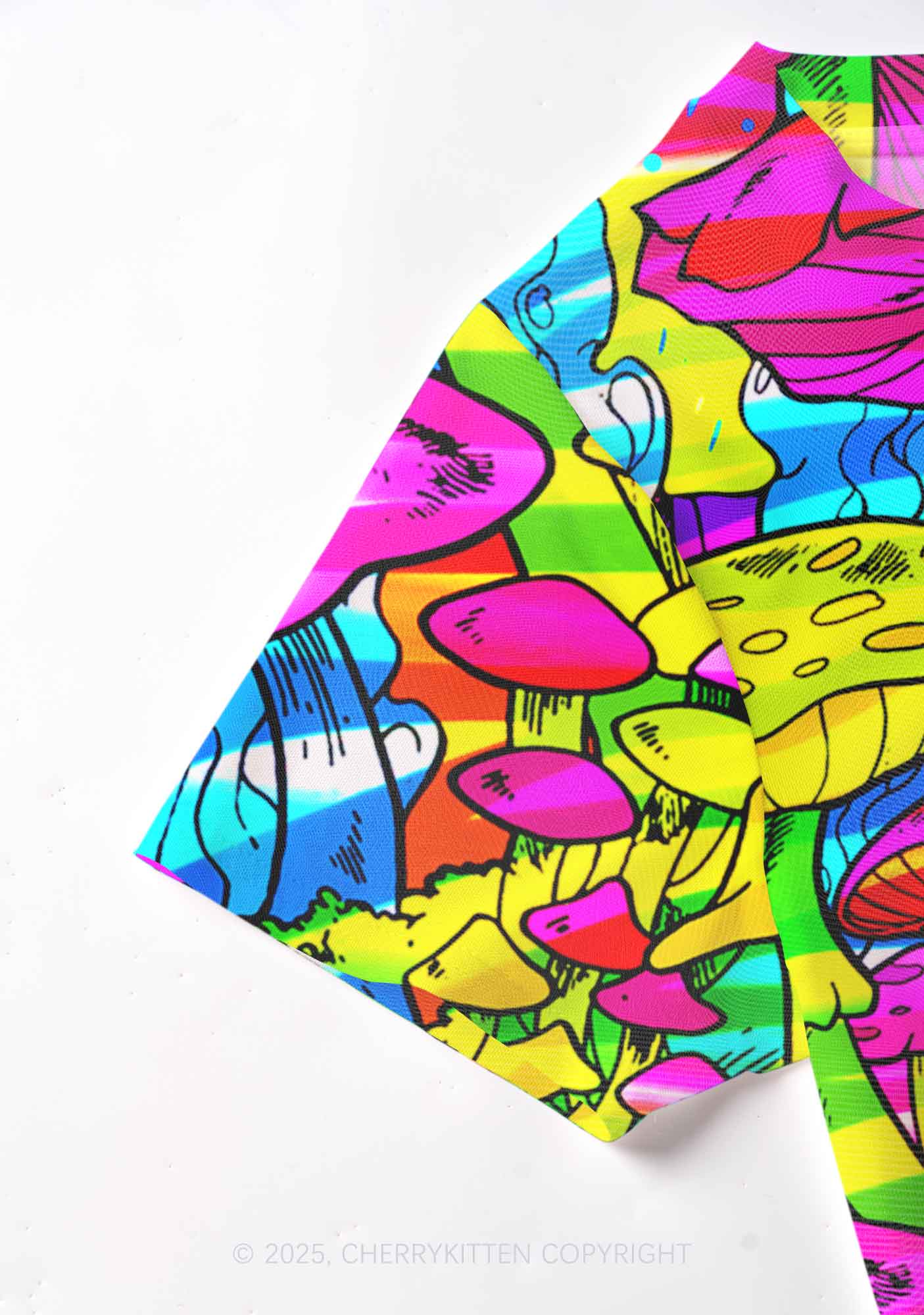 Trippy Colorful Mushrooms Y2K Mesh Crop Top Cherrykitten - Image 3