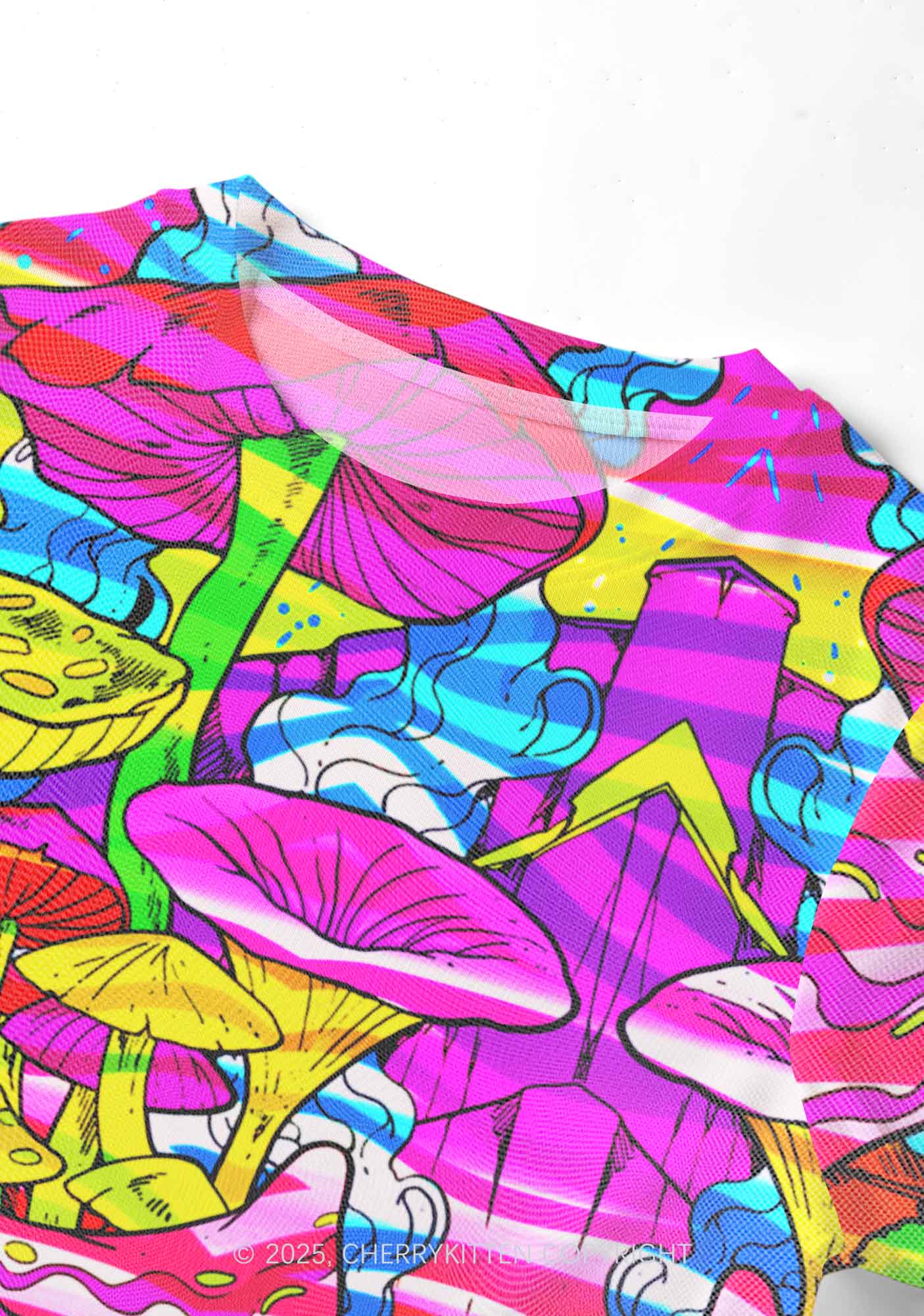 Trippy Colorful Mushrooms Y2K Mesh Crop Top Cherrykitten - Image 4