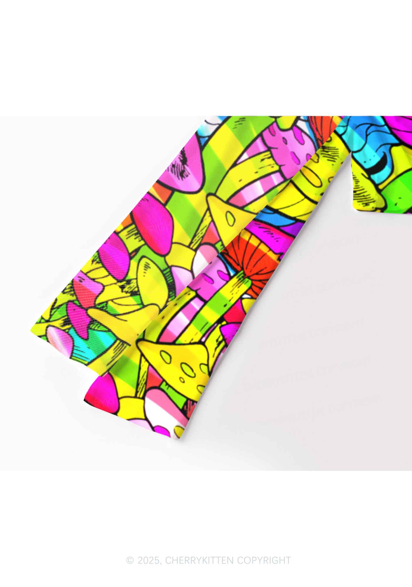 Trippy Colorful Mushrooms Y2K Mesh Long Sleeve Crop Top Cherrykitten - Image 3