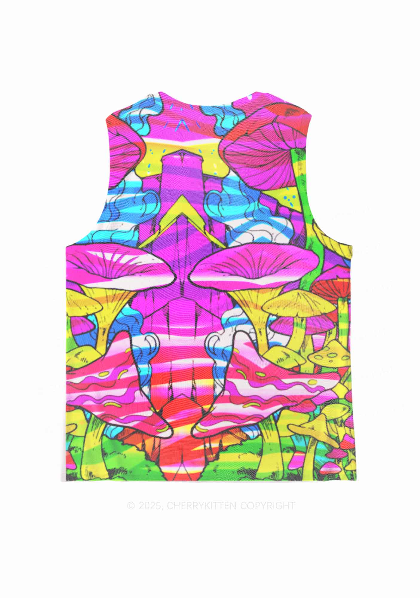 Trippy Colorful Mushrooms Y2K Mesh Muscle Tank Cherrykitten - Image 2