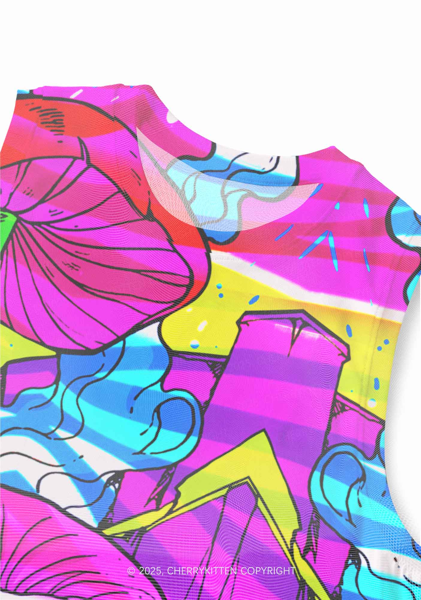Trippy Colorful Mushrooms Y2K Mesh Muscle Tank Cherrykitten - Image 3