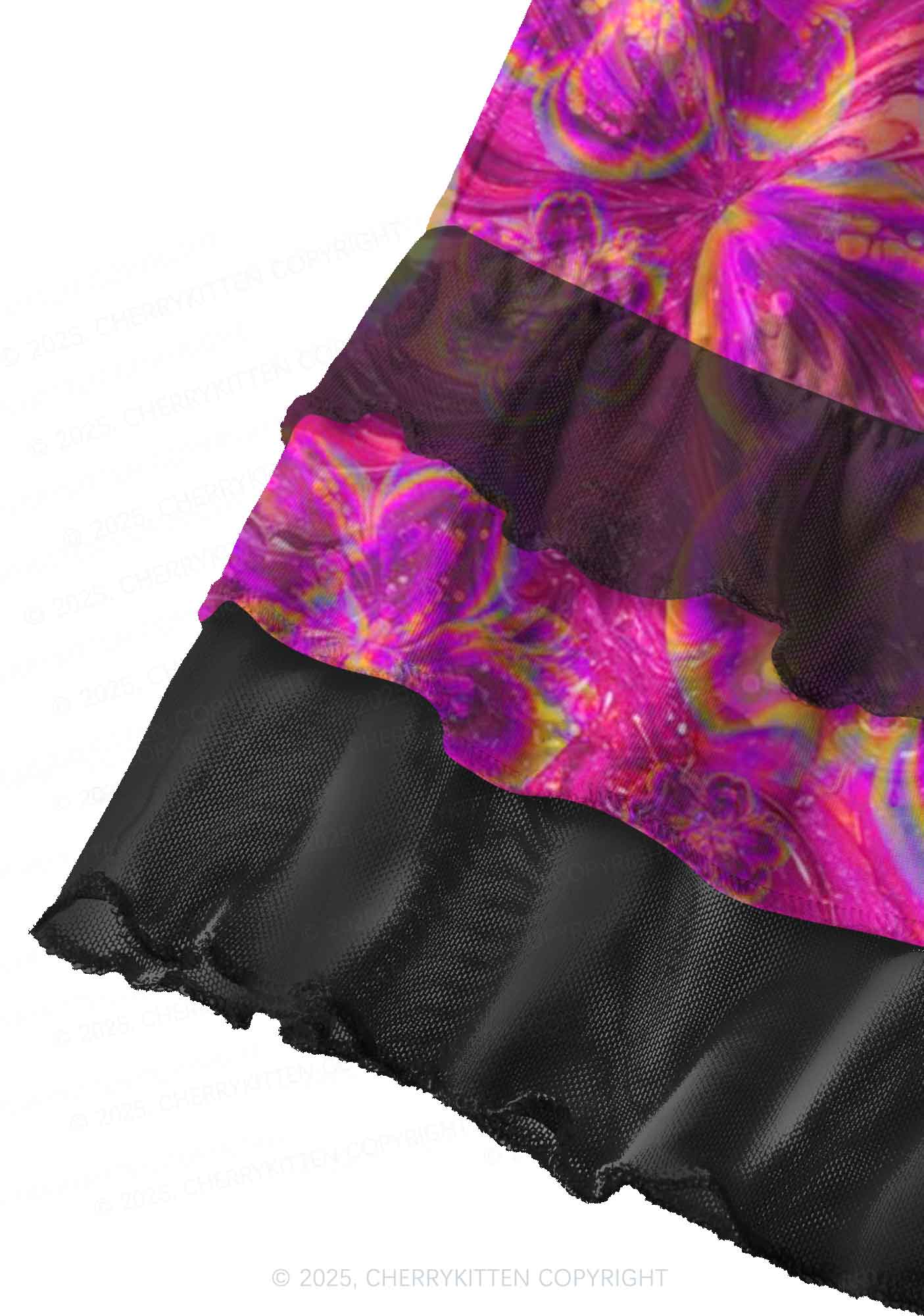 Trippy Flowers Y2K Print Mini Layered Skirt Cherrykitten - Image 3