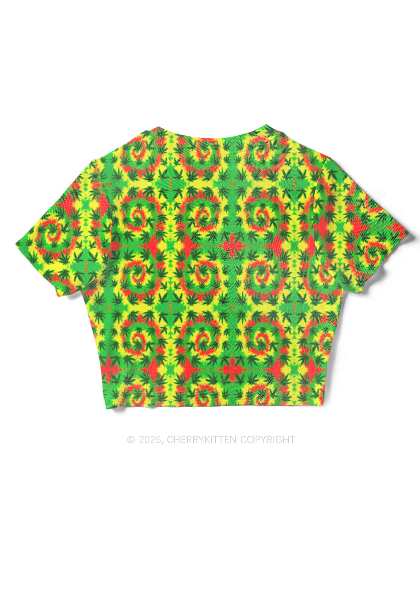 Trippy Leaves Y2K Mesh Crop Top Cherrykitten - Image 2
