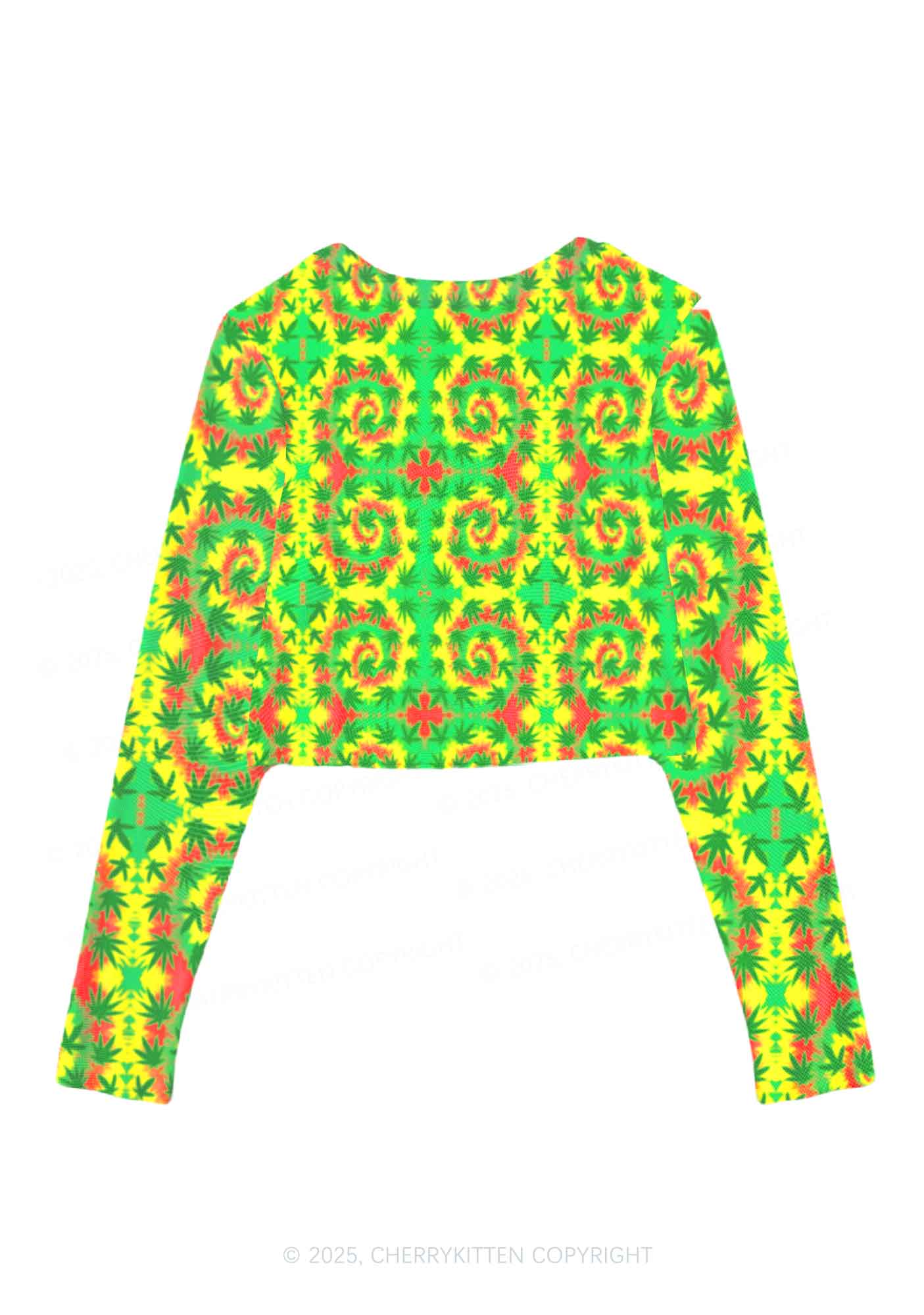 Trippy Leaves Y2K Mesh Long Sleeve Crop Top Cherrykitten - Image 2