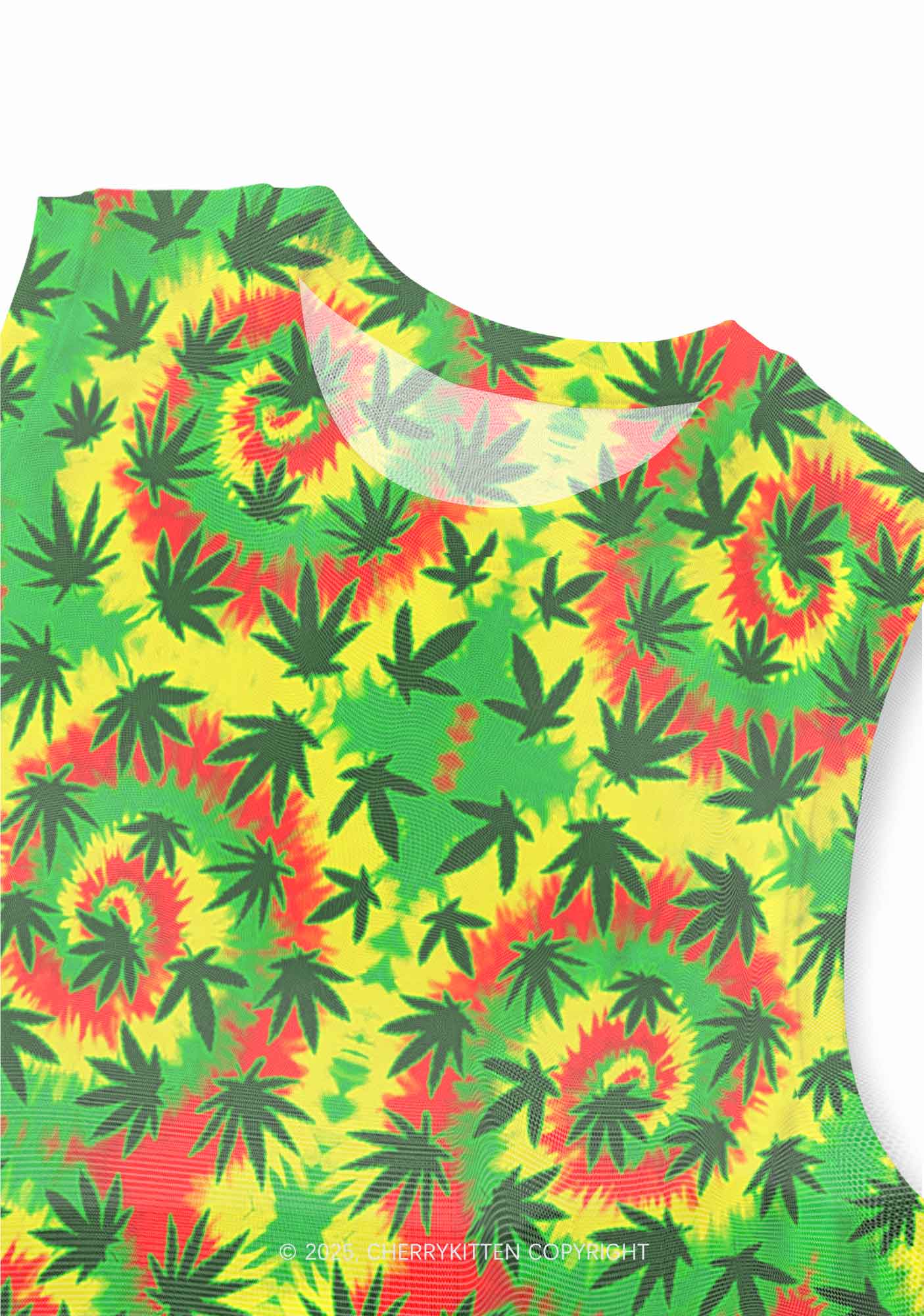 Trippy Leaves Y2K Mesh Muscle Tank Cherrykitten - Image 3