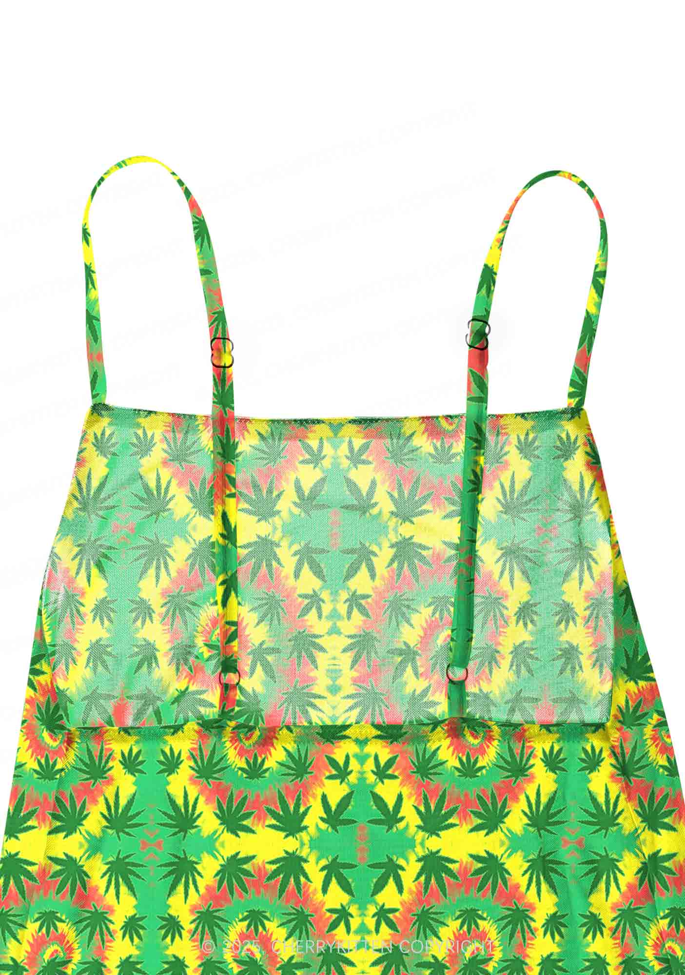 Trippy Leaves Y2K Mesh Slip Dress With Scarf Set Cherrykitten - Image 5