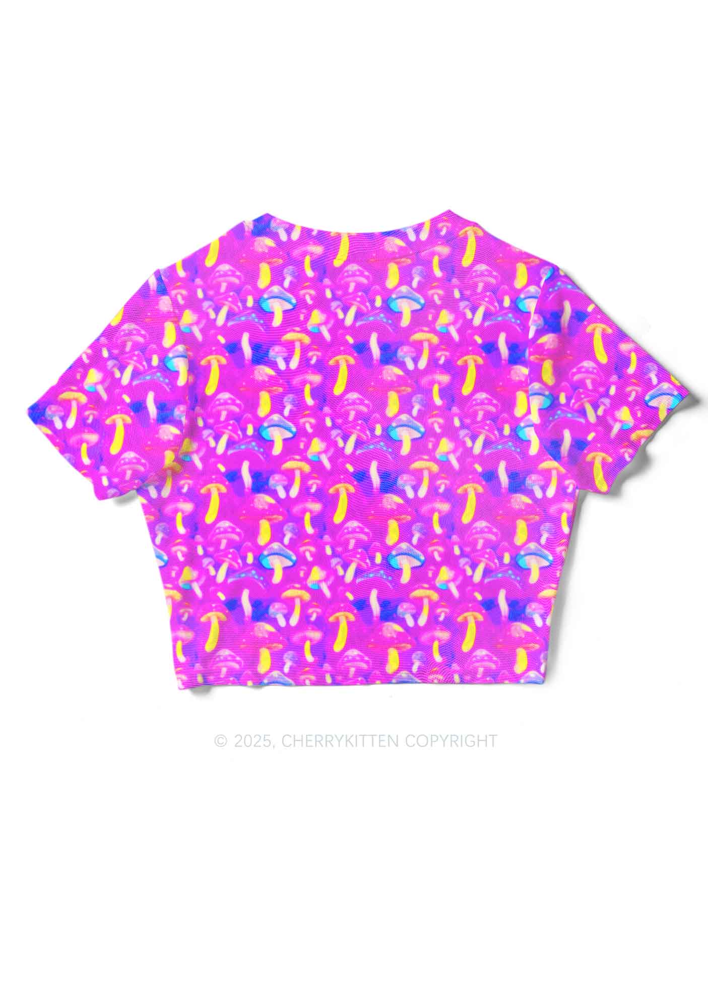 Trippy Mushrooms Y2K Mesh Crop Top Cherrykitten - Image 2