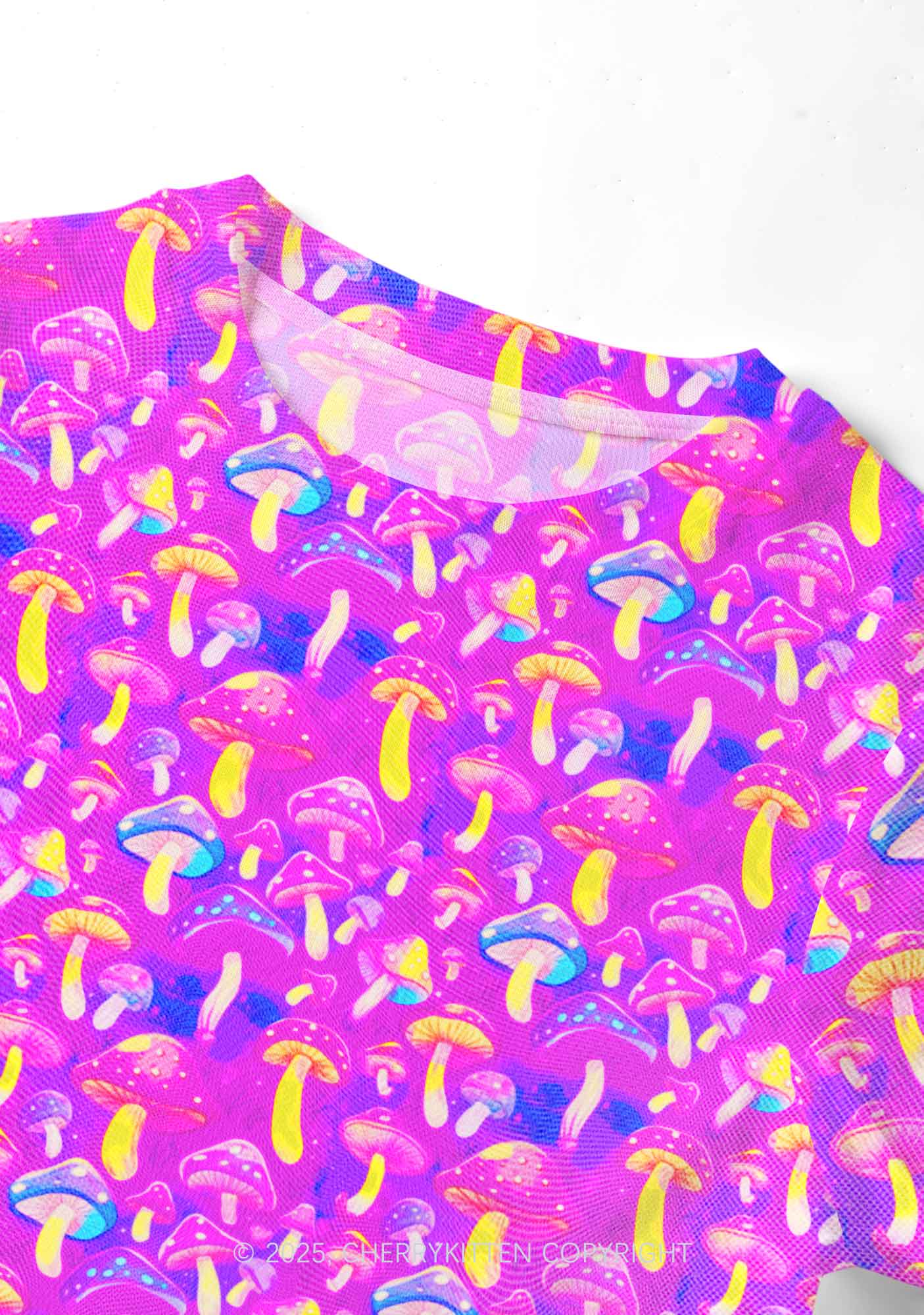 Trippy Mushrooms Y2K Mesh Crop Top Cherrykitten - Image 4